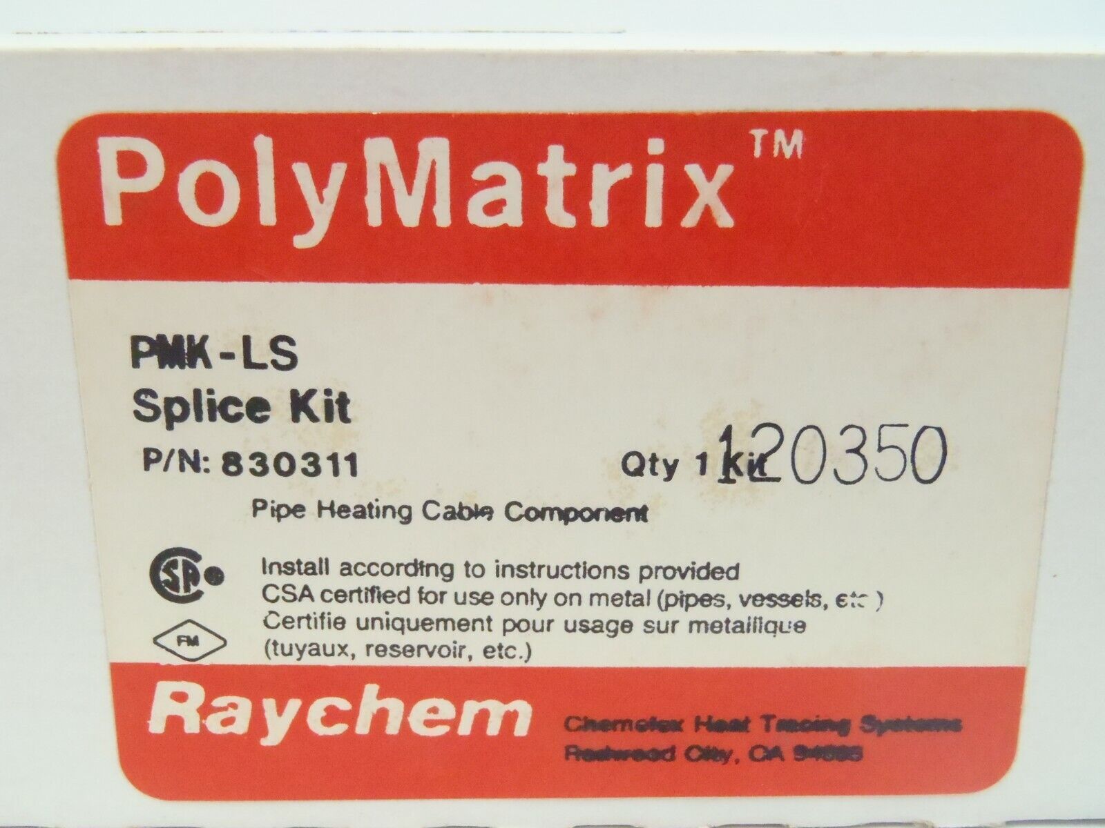 Raychem PMK-LS 830311 PolyMatrix Pipe Heating Cable Splice Kit MISSING GASKET - Maverick Industrial Sales