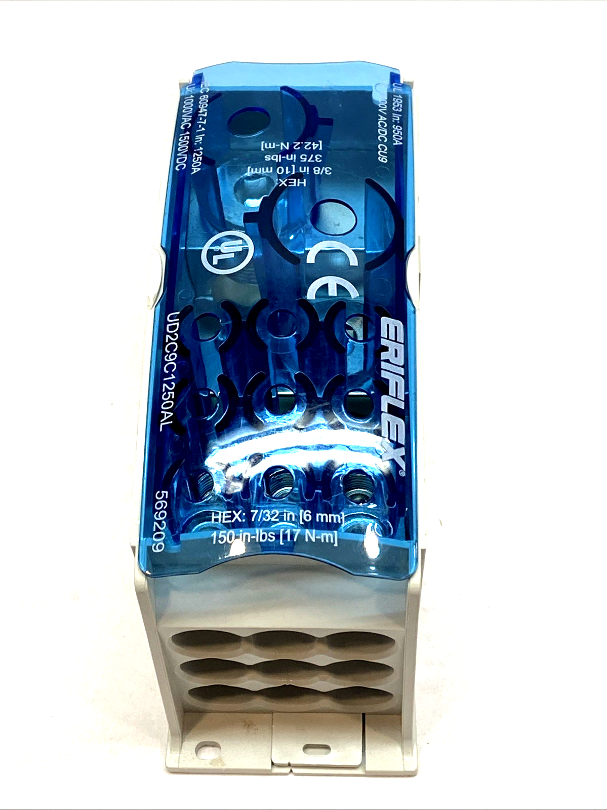 UD2C9C1250AL | Eriflex Distribution Block, 1250A IEC/950A UL, 2 Line, 9 Load - New – Open box - Maverick Industrial Sales