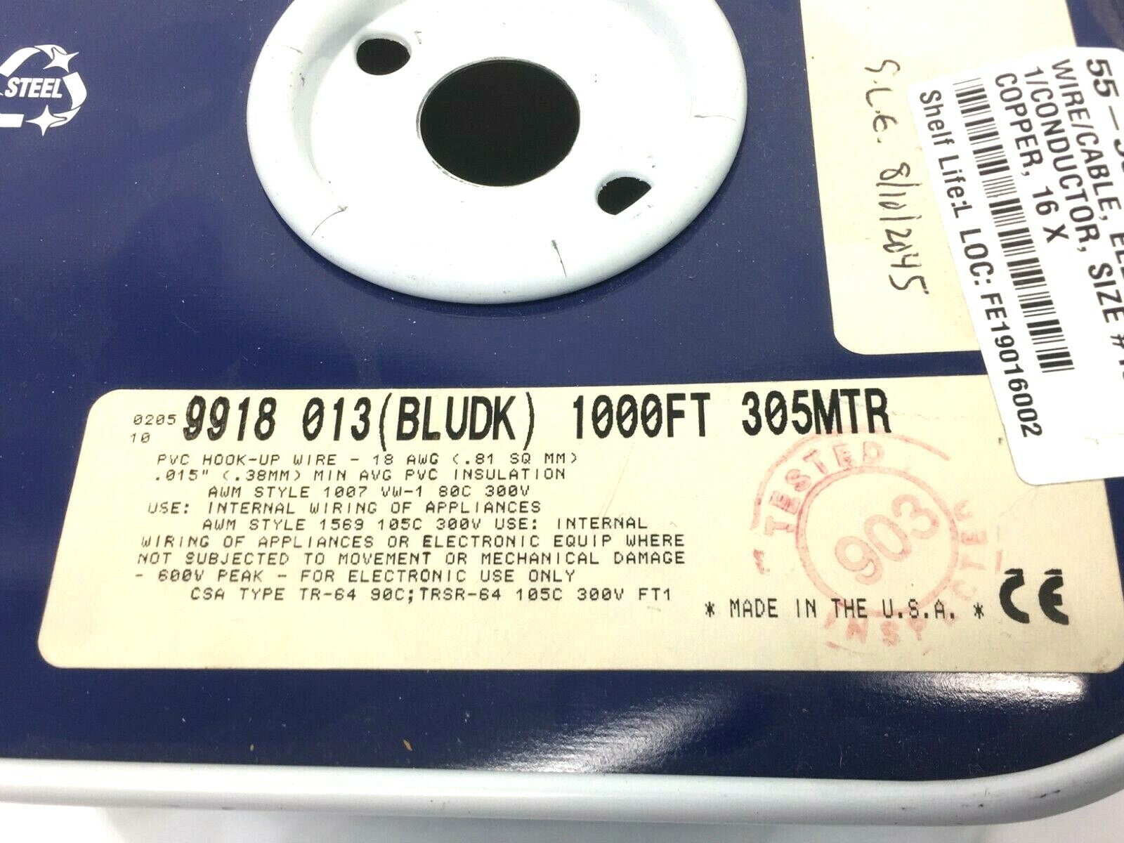 Belden 99180131000 Hook-up Wire 18AWG 1C PVC 675ft Spool DK Blue - Maverick Industrial Sales