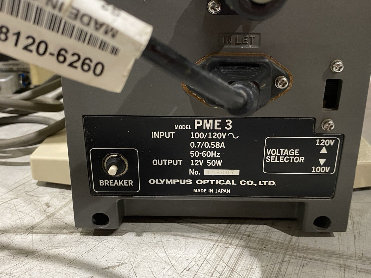 PME 3 | Olympus Metallurgical Microscope, 5-Position Scope Head, TH3 Power Supply - Used - Maverick Industrial Sales