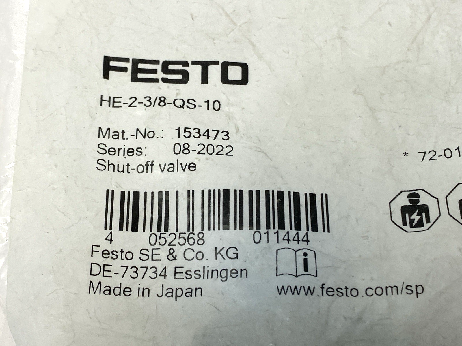 Festo HE-2-3/8-QS-10 Shut-Off Valve 153473 - Maverick Industrial Sales