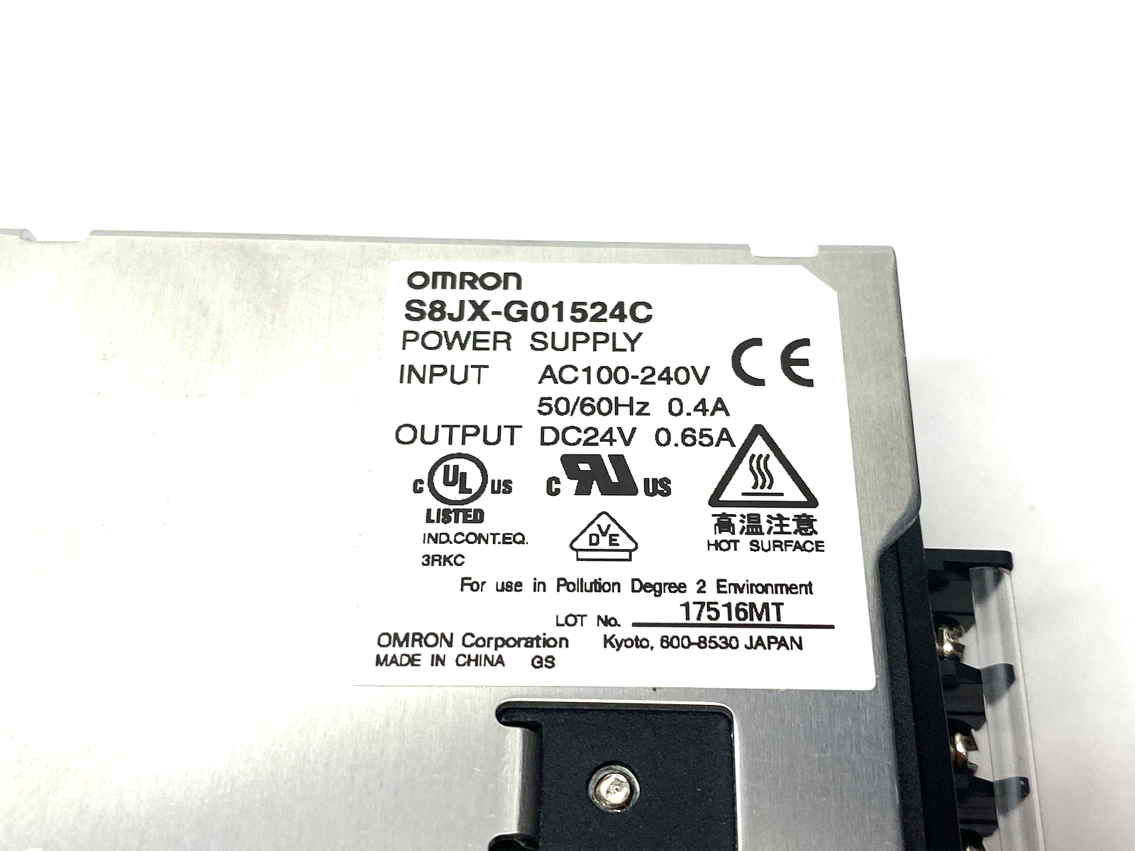 S8JX-G01524C | Omron Covered Power Supply Input 100 to 240 VAC, Output 24V 0.65A - New – Open box - Maverick Industrial Sales