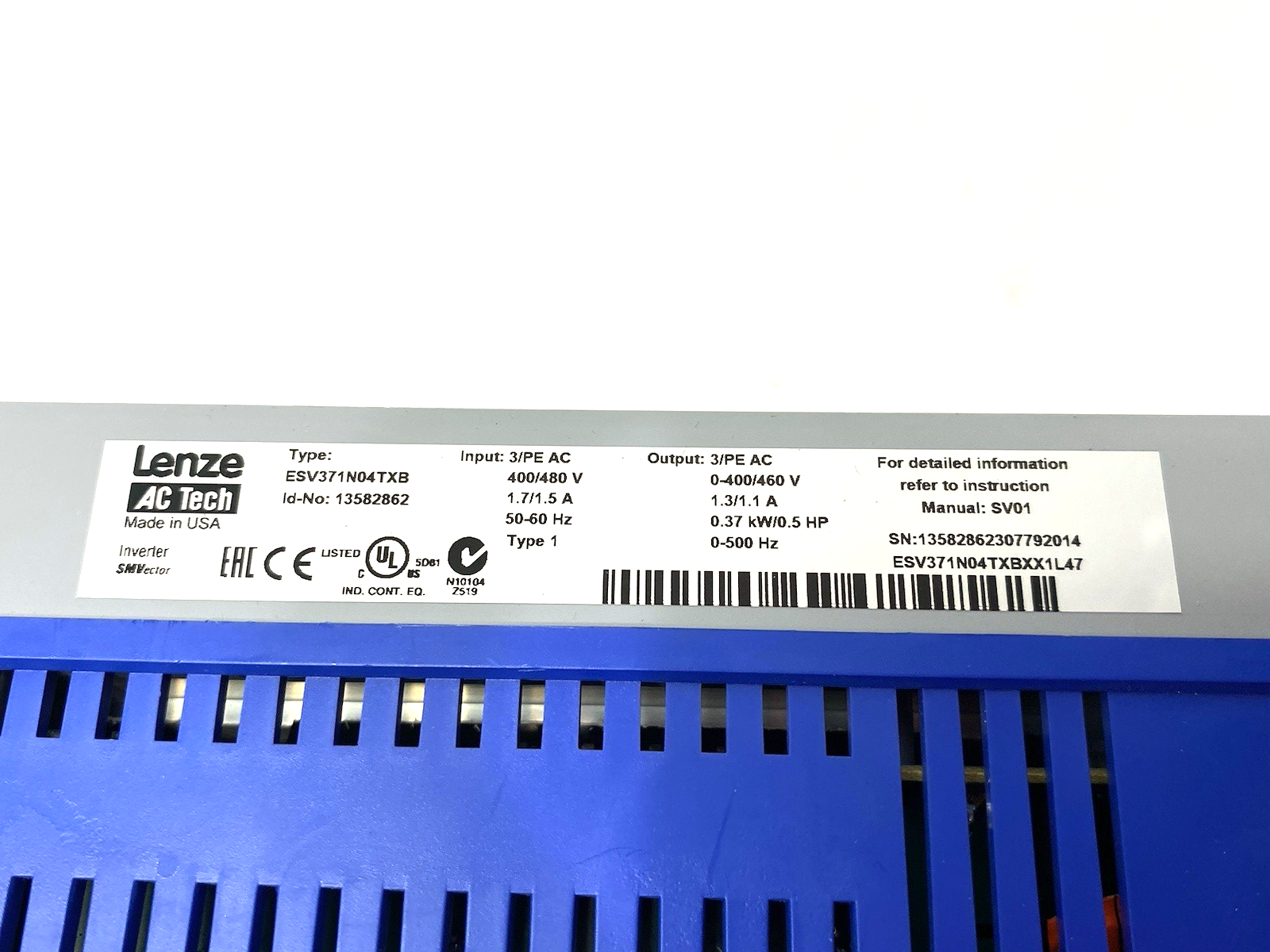 Lenze ESV371N04TXB Frequency Inverter Drive SMVector 13582862 - Maverick Industrial Sales