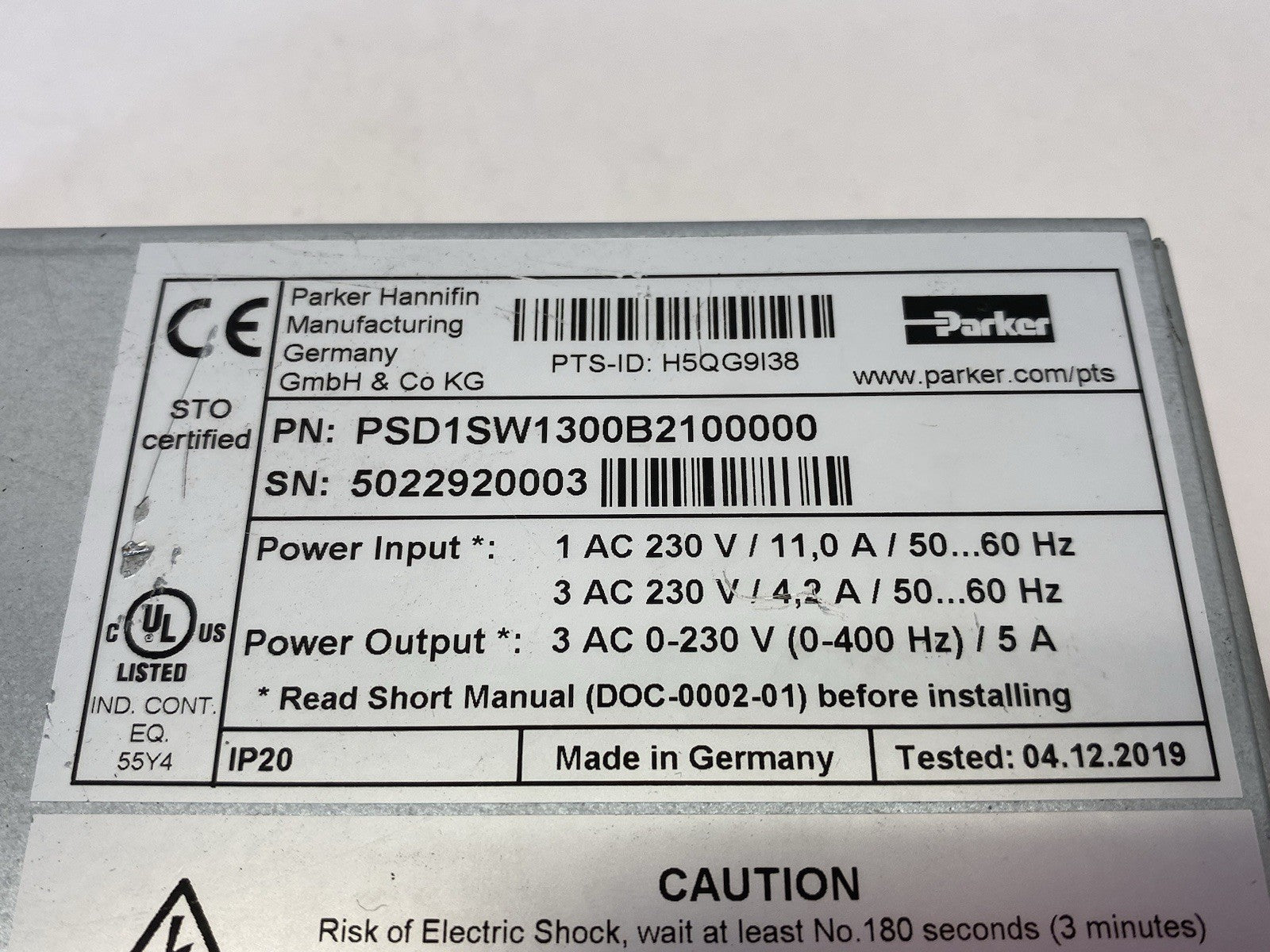 PSD1SW1300B2100000 | Parker Hiperface DSL Multi-Fieldbus Servo-Drive, Single Axis - Used - Maverick Industrial Sales