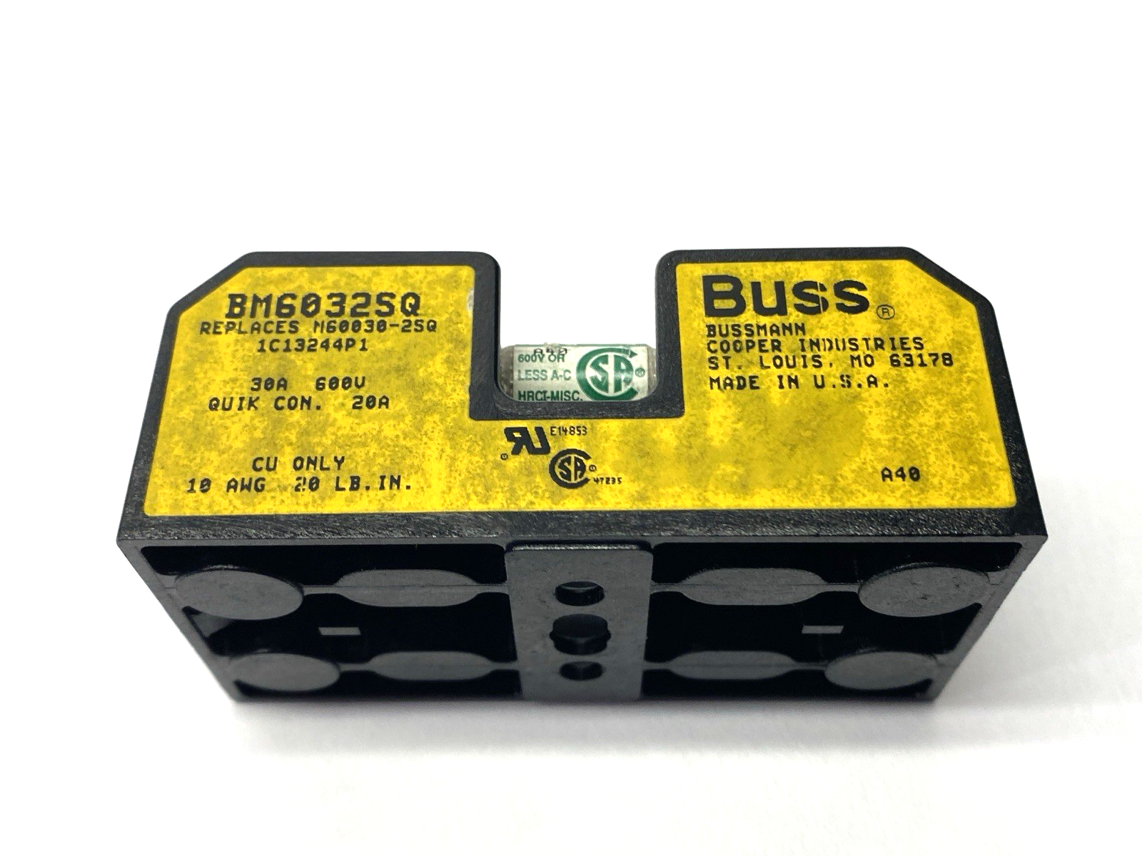 Bussmann BM6032S Fuse Block w/ x2 FNQ-R-1-1/4 Time-Delay CC-Tron Fuse - Maverick Industrial Sales
