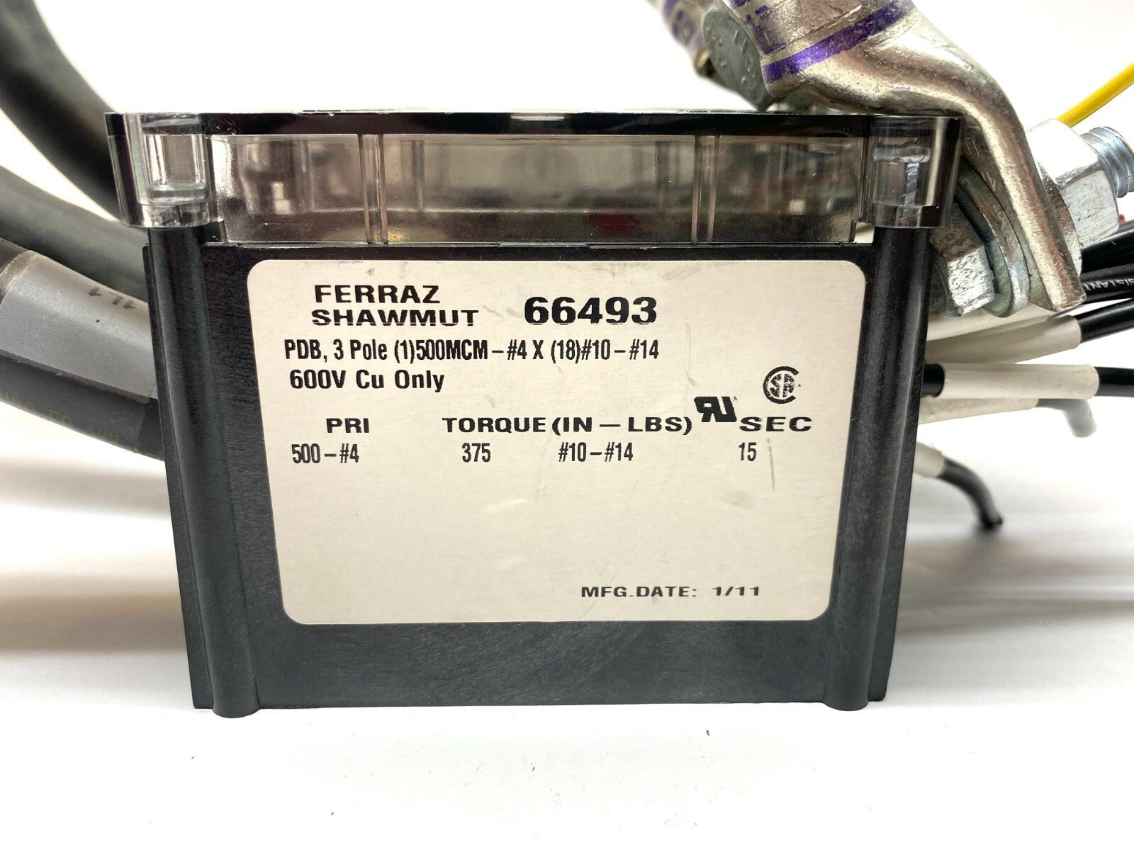 66493 | Ferraz Shawmut Distribution Block 3-Pole 600V w/ Cables - Used - Maverick Industrial Sales