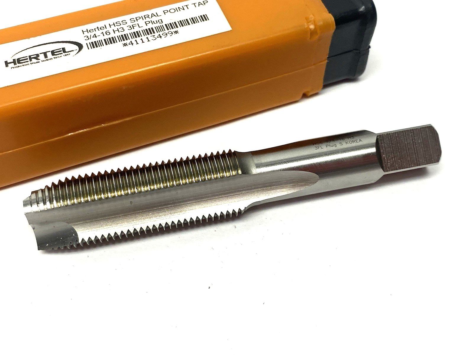 41113499 | Hertel Spiral Point Tap: 3/4-16 UNF, 3 Flutes, Plug Chamfer, 3B Class - New – Open box - Maverick Industrial Sales