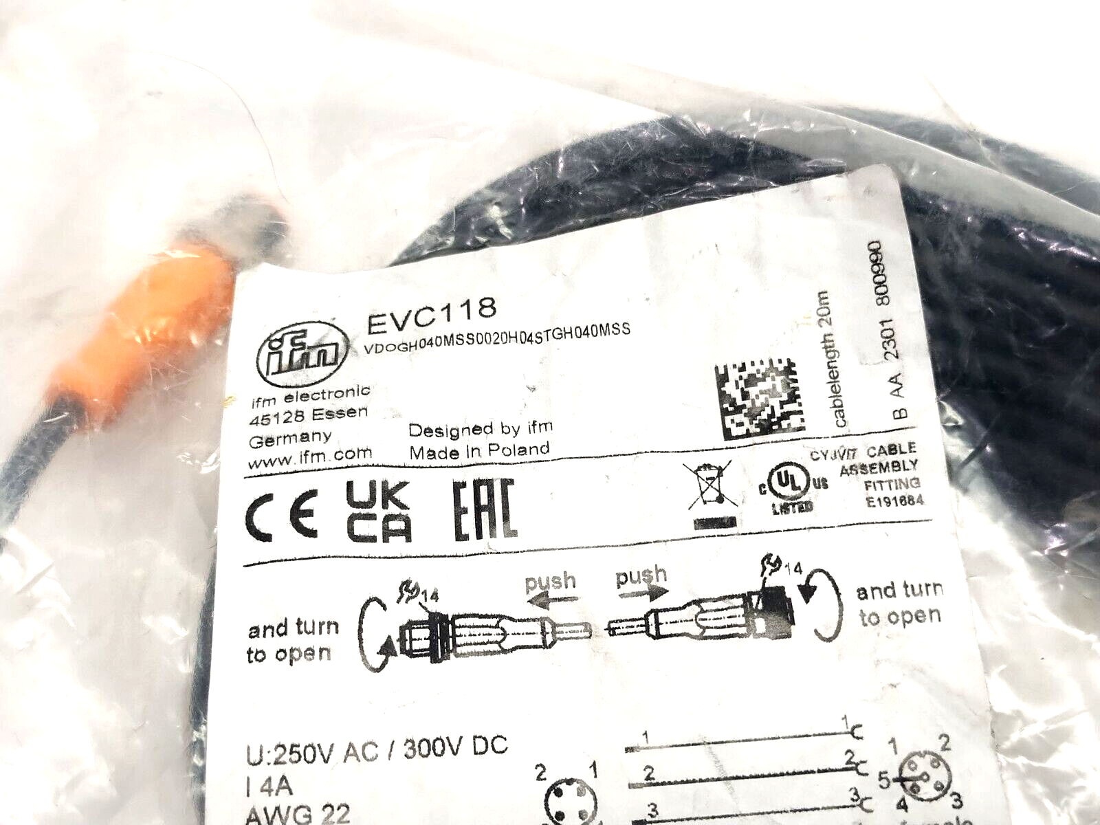 ifm EVC118 M12 4-Pin Connection Cable 20m VDOGH040MSS0020H04STGH040MSS - Maverick Industrial Sales