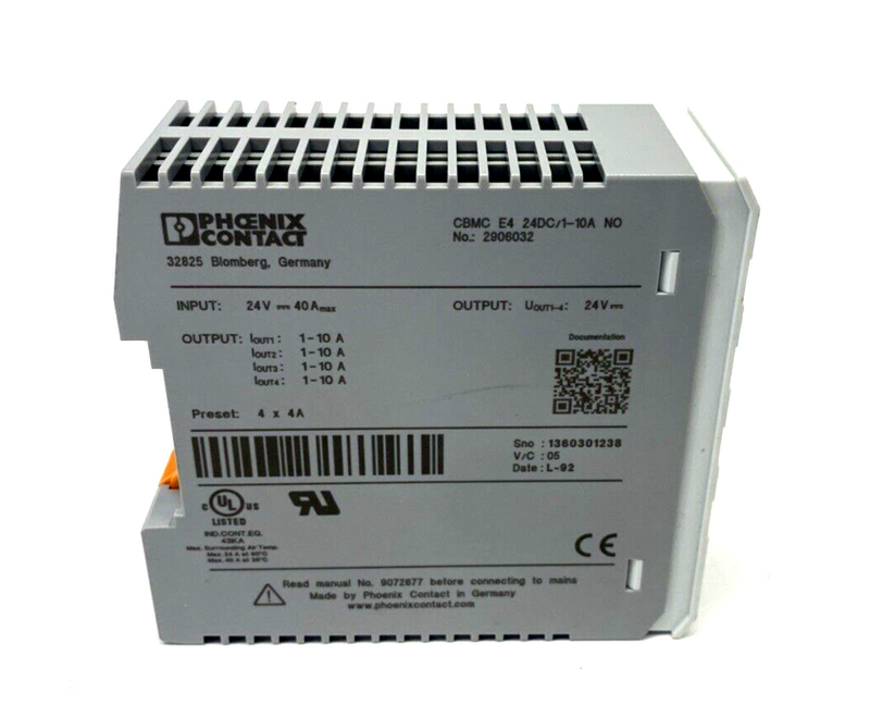 Phoenix Contact CBMC E4 24DC/1-10A NO Electronic Circuit Breaker 24VDC 2906032 - Maverick Industrial Sales