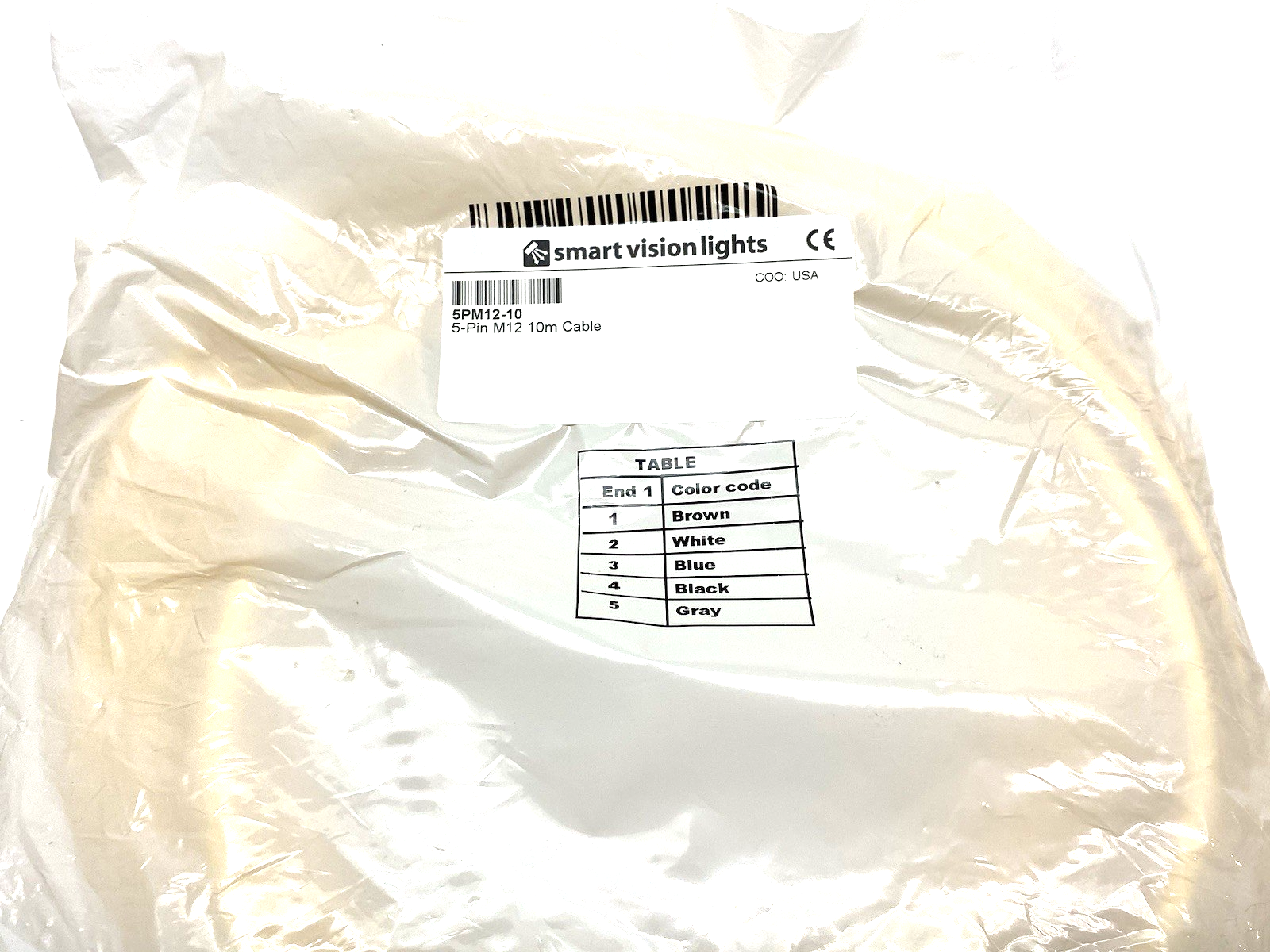 5PM12-10 | Smart Vision Lights Lighting Connection Cable M12 5-Pin to Open Leads - New - Maverick Industrial Sales