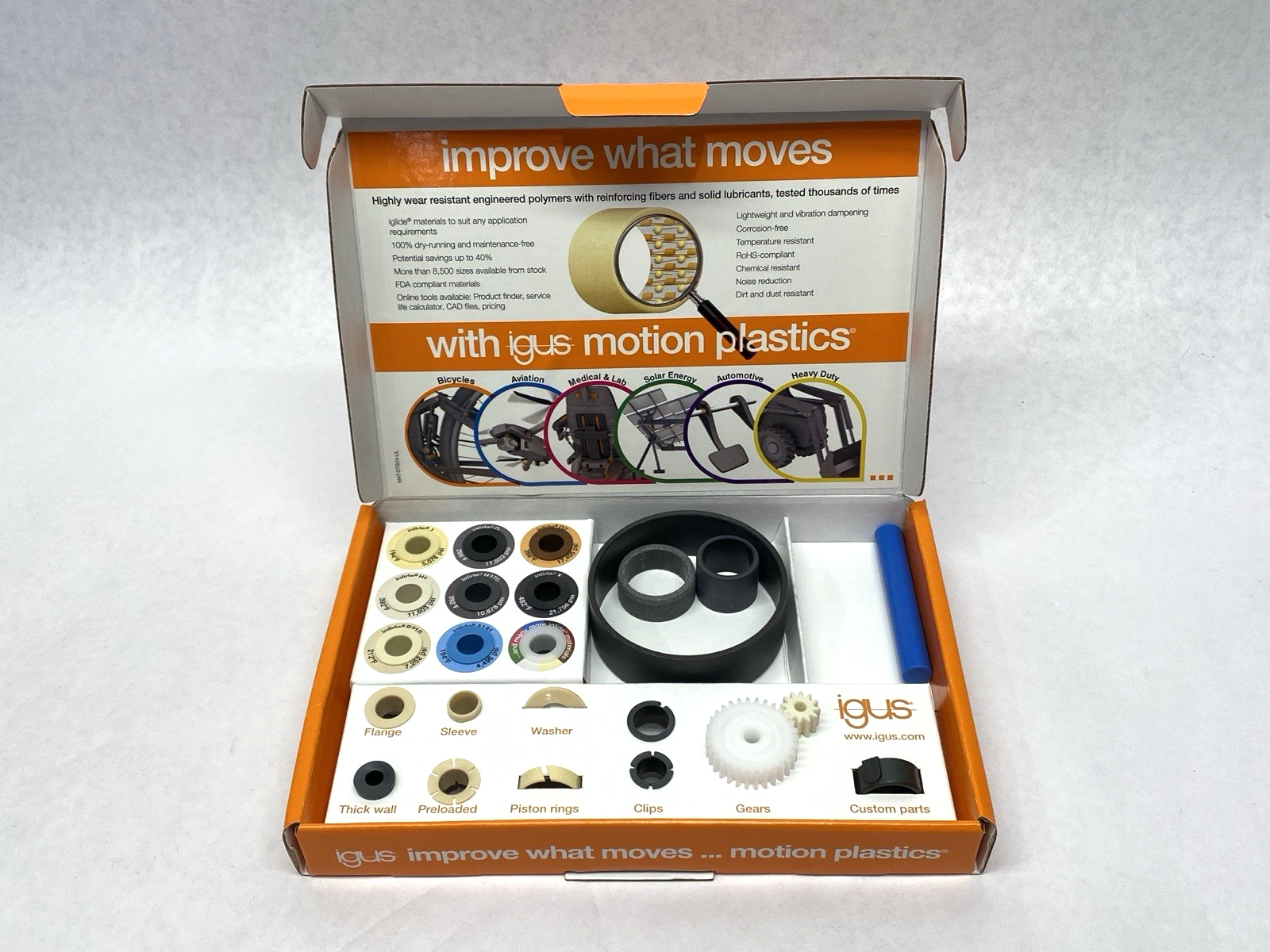 N/A | Igus Iglide Sample Box Dry-Tech Bearings - New – Open box - Maverick Industrial Sales