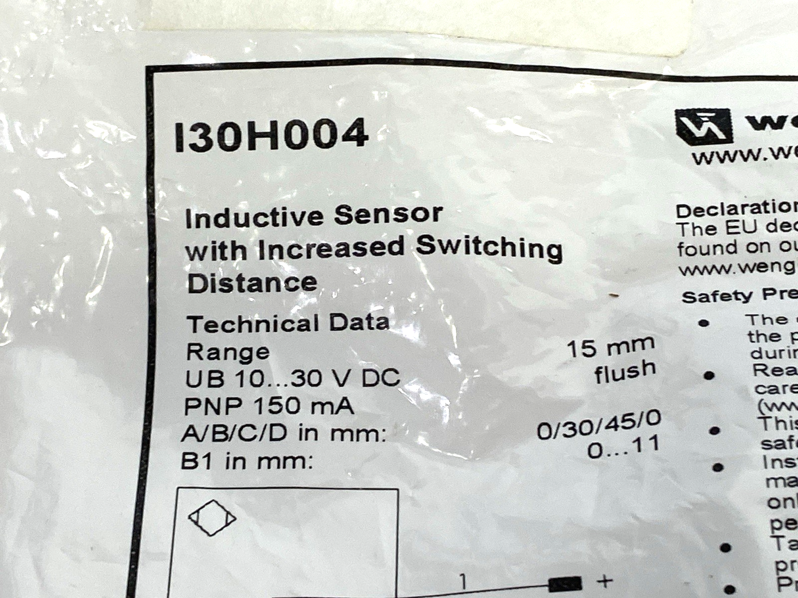Wenglor I30H004 Inductive Sensor w/ Increased Switching Distance 15mm 10-30VDC - Maverick Industrial Sales