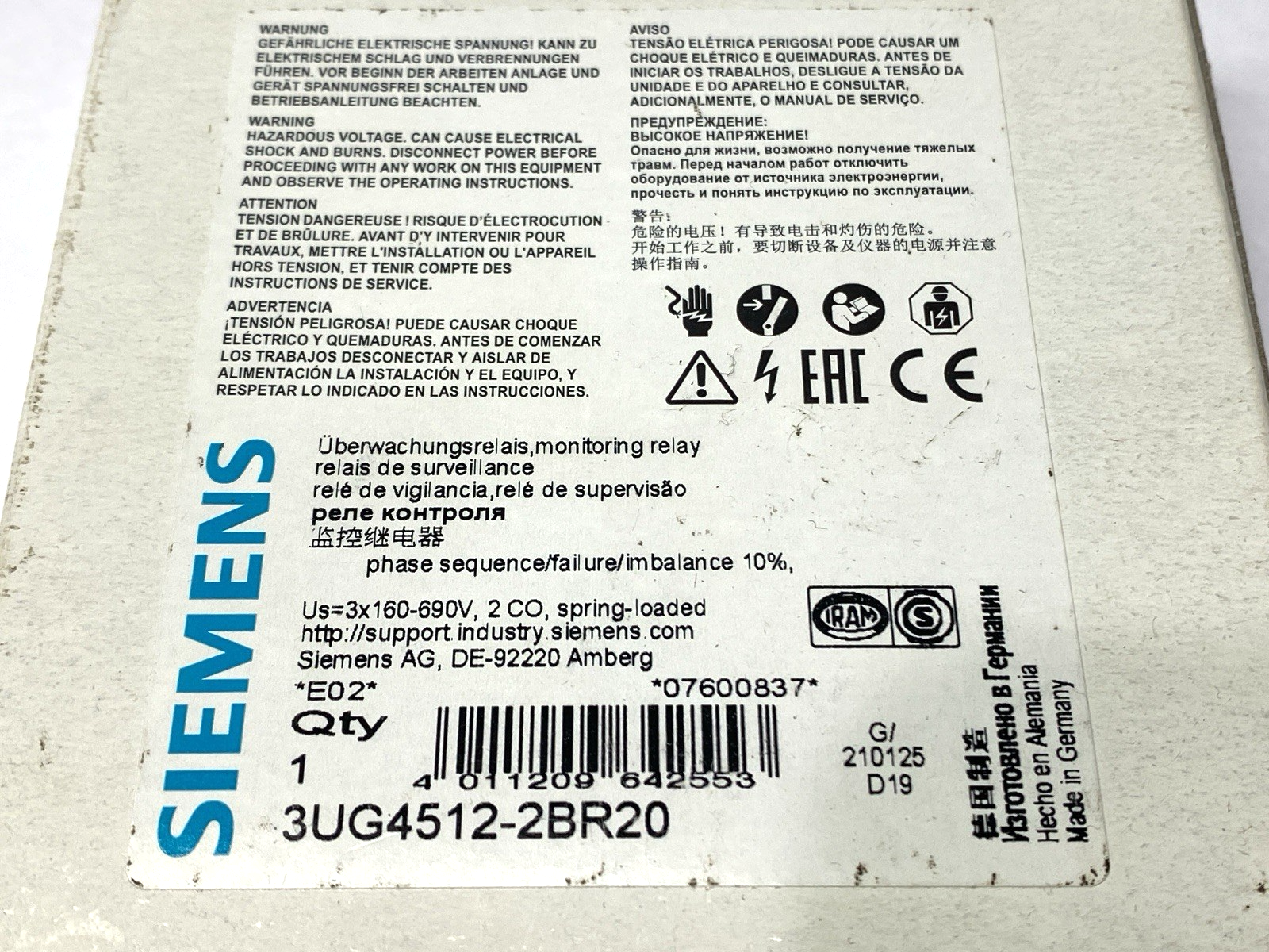 Siemens 3UG4512-2BR20 Phase Monitoring Failure Relay 160-690V - Maverick Industrial Sales