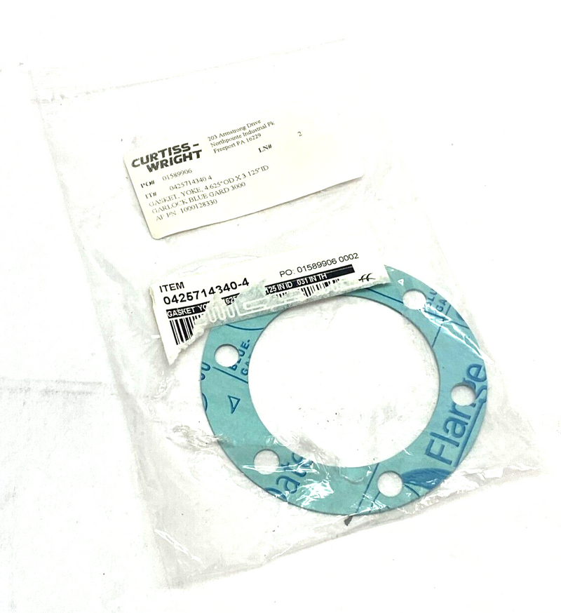 Curtiss-Wright 1000128330 Yoke Gasket 4.625" OD 3.125" ID Garlock Blue GARD 3000 - Maverick Industrial Sales