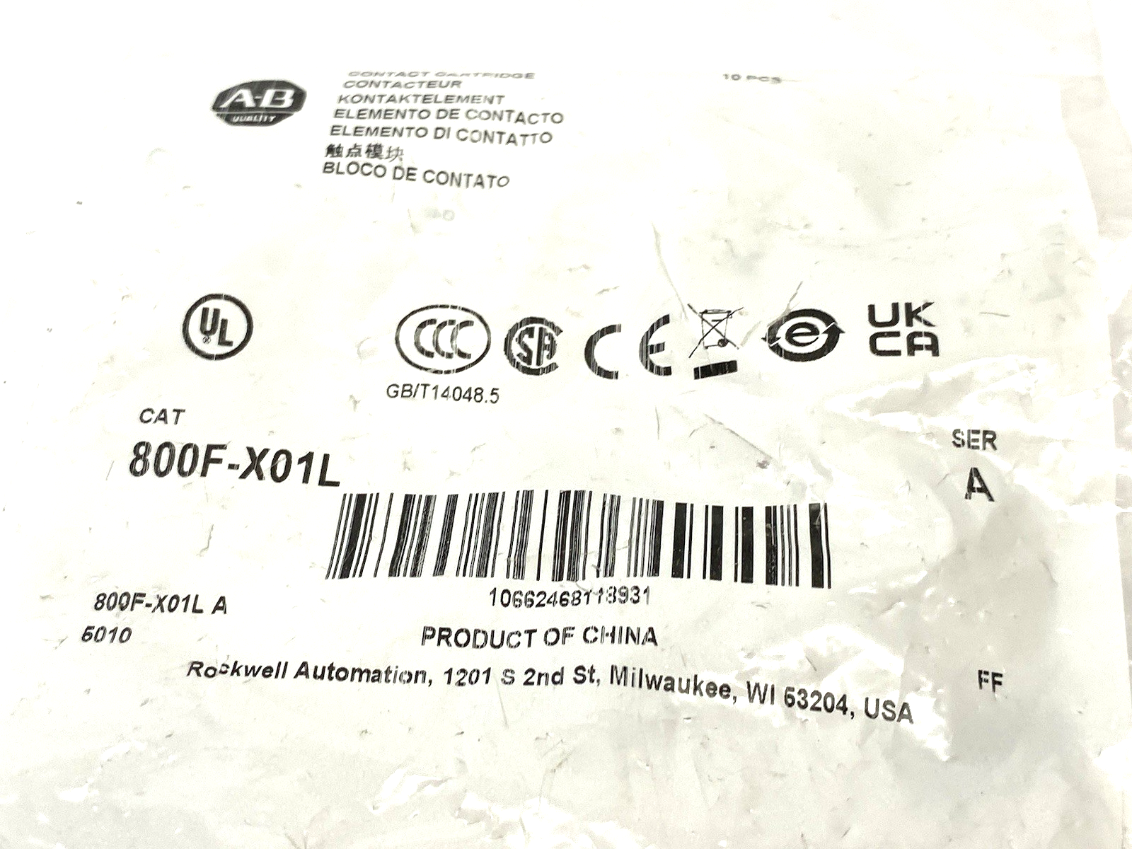 Allen Bradley 800F-X01L Ser. A Contact Cartridge Block PKG OF 8 - Maverick Industrial Sales