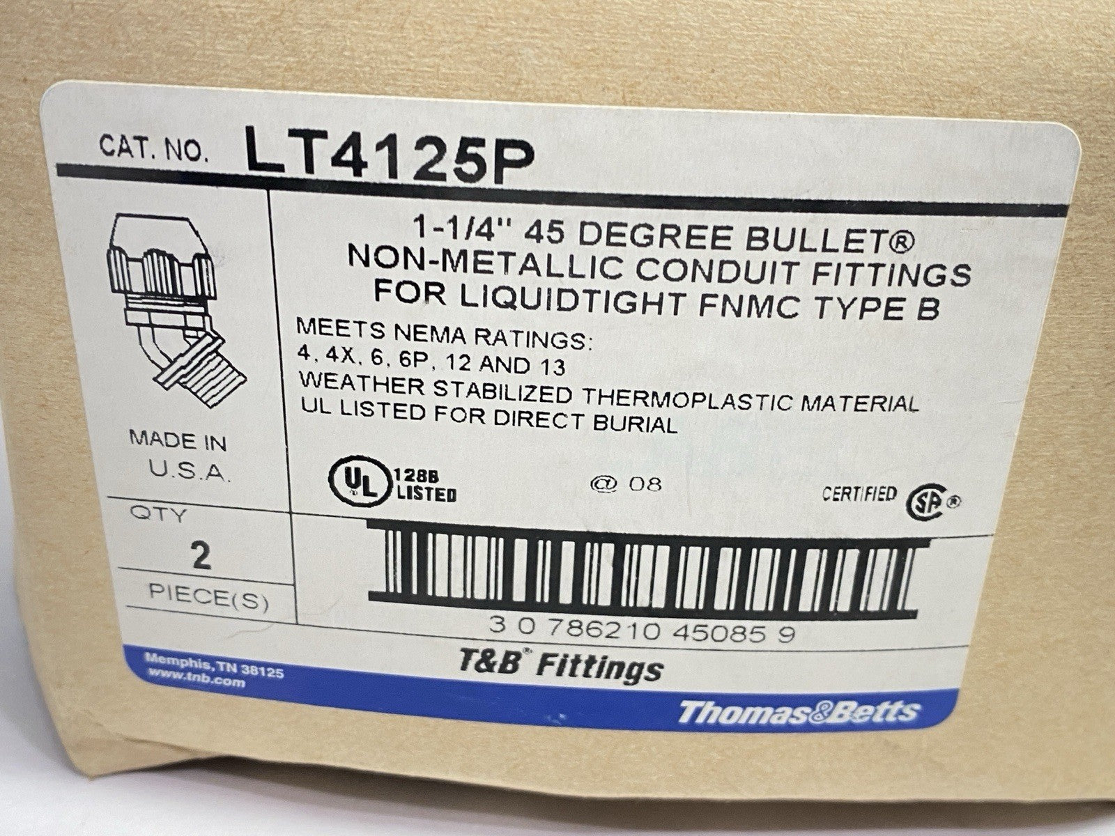 Thomas & Betts LT4125P Bullet Conduit Fitting 45 Degree 1-1/4" FNMC LOT OF 2 - Maverick Industrial Sales