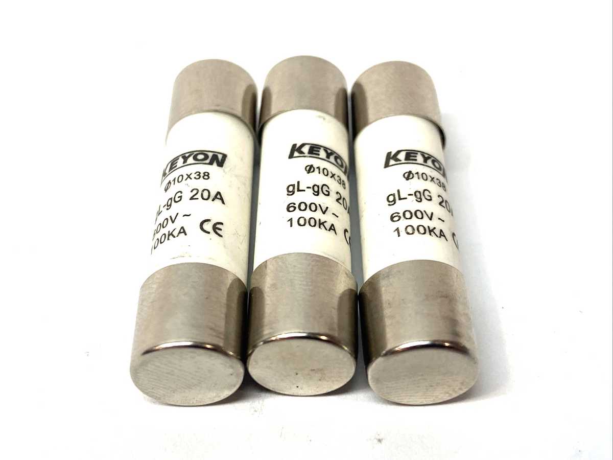 Keyon gL-gG 20A Industrial Fuse 38x10mm 600V LOT OF 3 - Maverick Industrial Sales