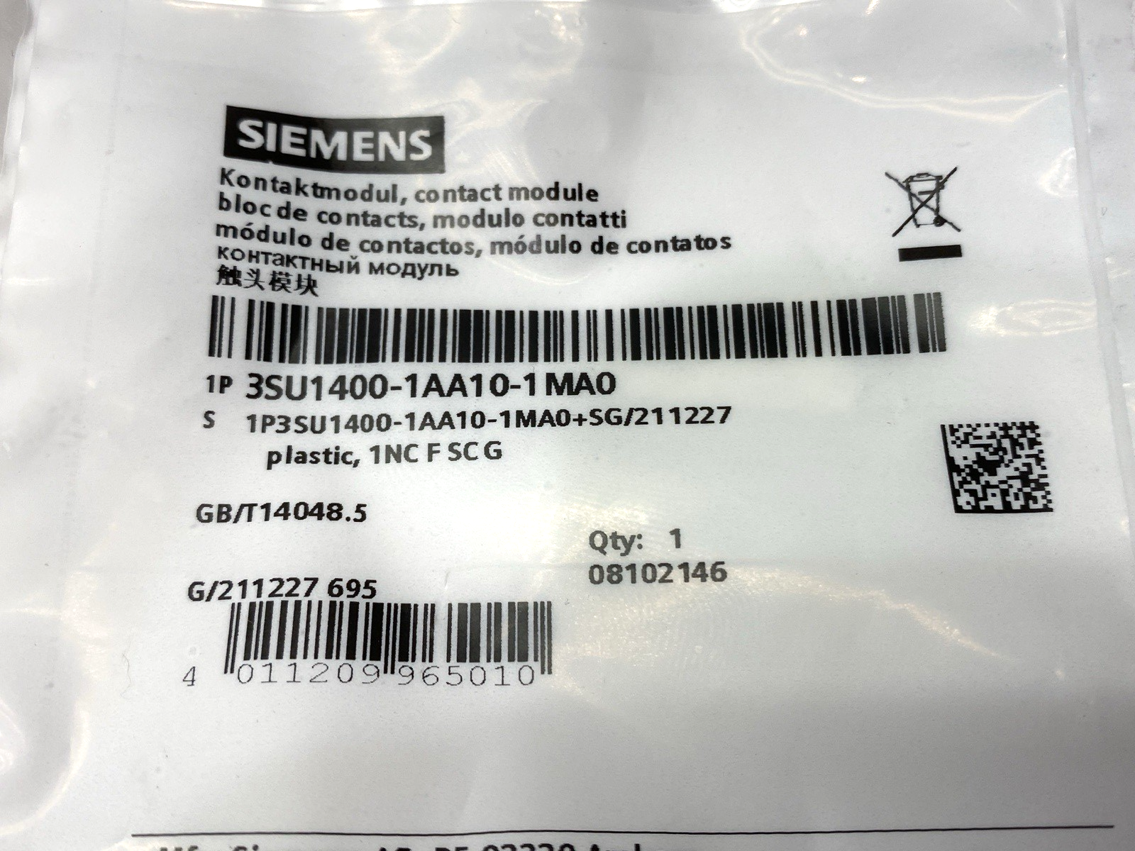 Siemens 3SU1400-1AA10-1MA0 Contact Module 1NC LOT OF 2 - Maverick Industrial Sales