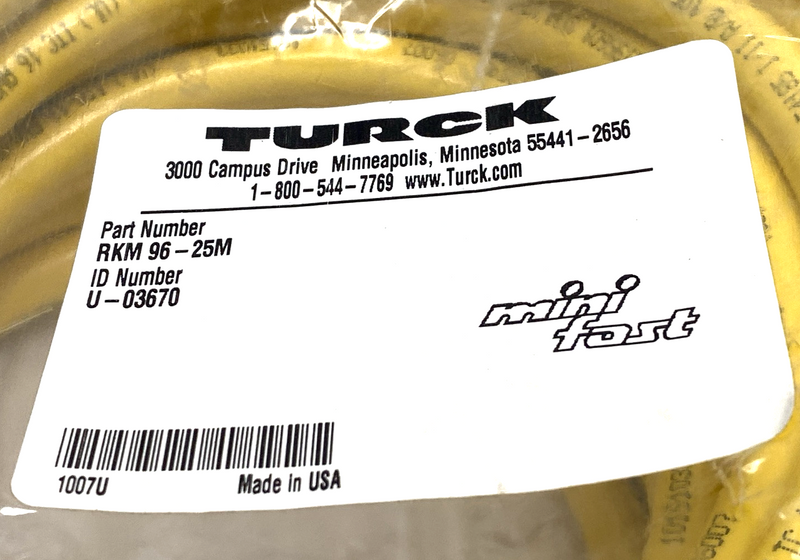 Turck RKM 96-25M Cordset 1-1/8" Female 9-Pin To Leads 25m U-03670 - Maverick Industrial Sales