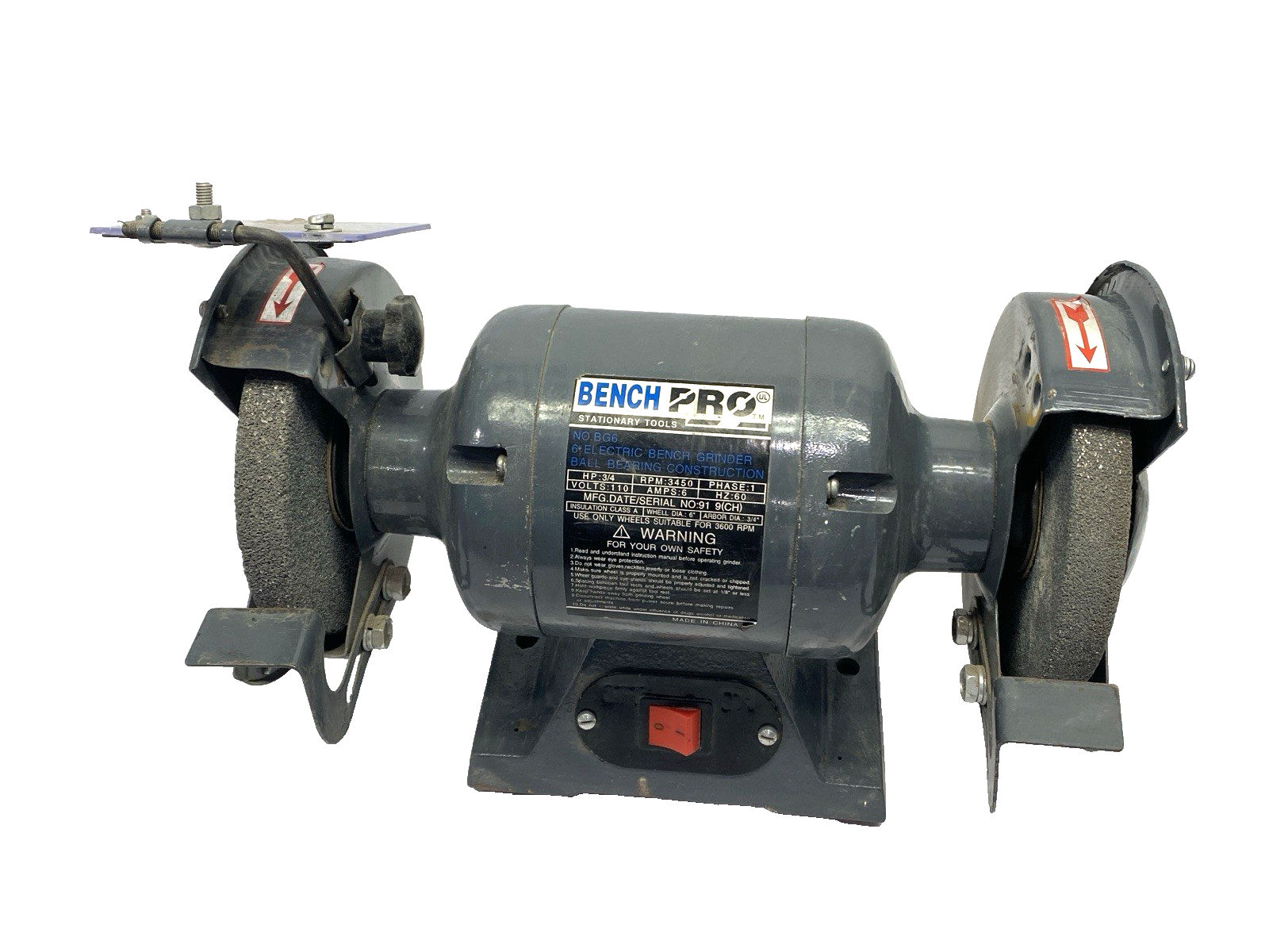 BG6 | Bench Pro Electric Bench Grinder 6" 3450RPM DAMAGED & MISSING EYE SHIELDS - Used - Maverick Industrial Sales