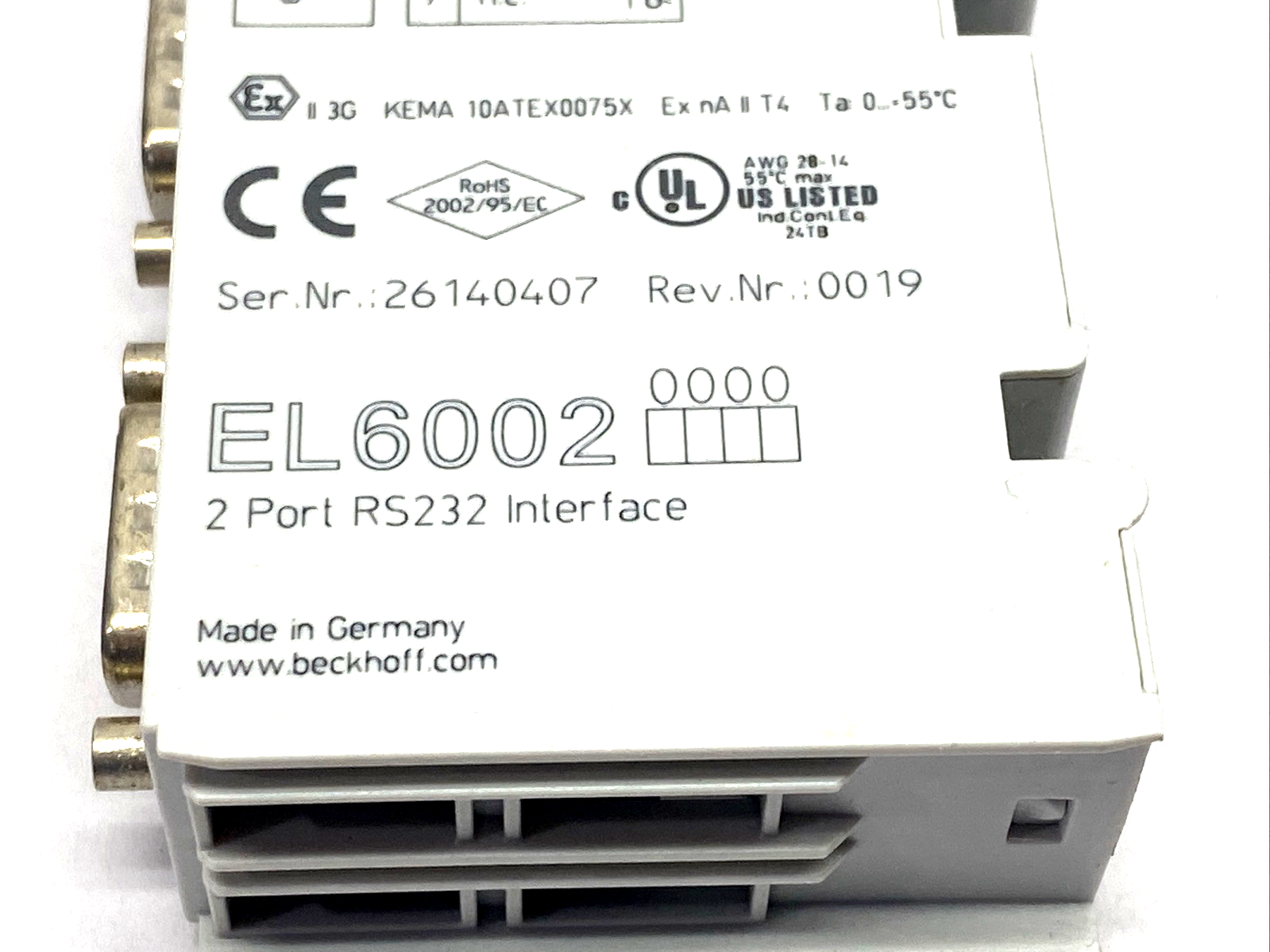 Beckhoff EL6002 EtherCAT Terminal 2-Channel Communication Interface RS232 D-Sub - Maverick Industrial Sales