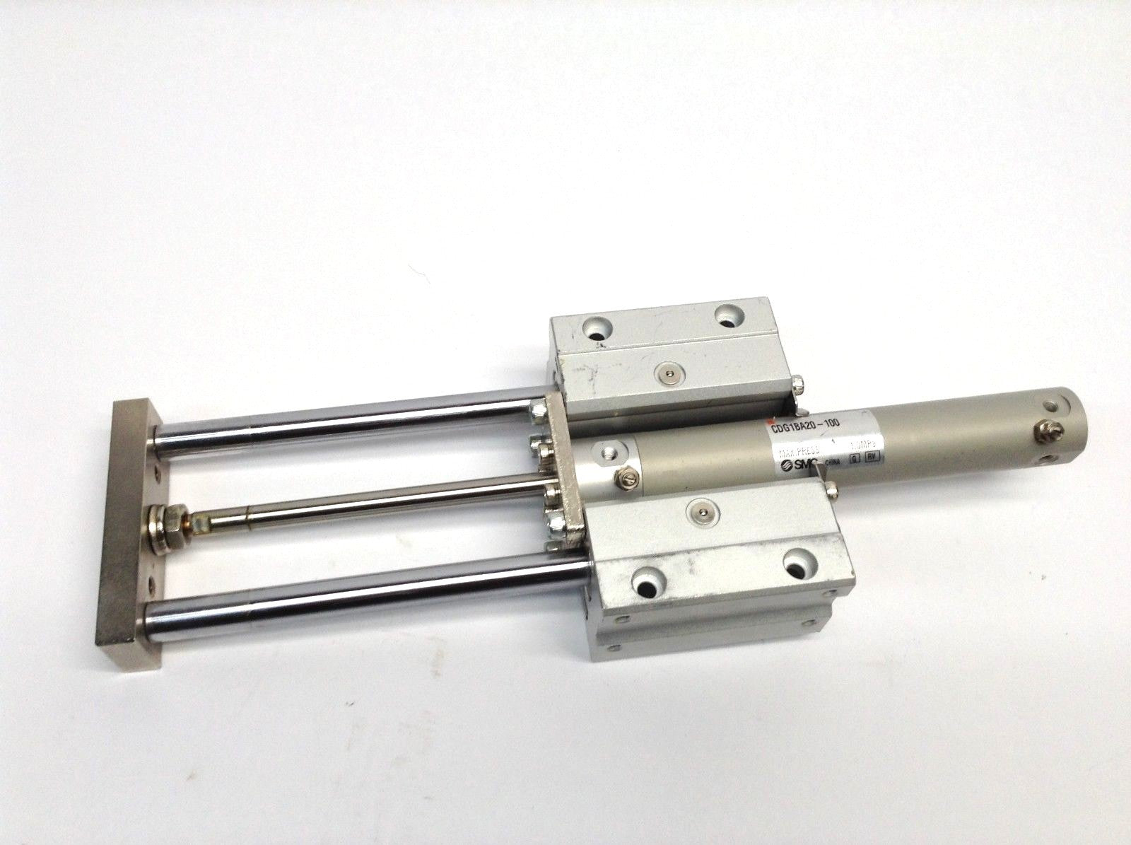 SMC CDG1BA20-100 Pneumatic Cylinder w/ Dual Linear Slide Guide Shafts - Maverick Industrial Sales