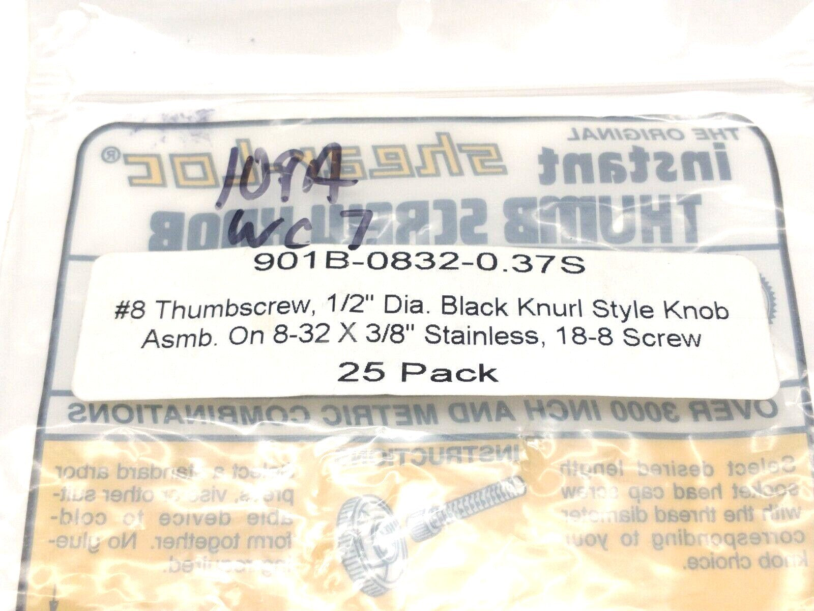 Shear-Loc 901B-0832-0.37S Knurl Knob #8 Thumbscrew SS 1/2" Dia 8-32x3/8" 25 PACK - Maverick Industrial Sales