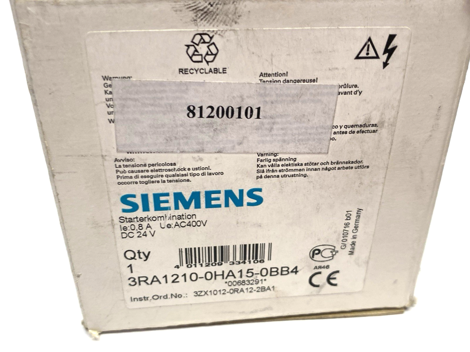 Siemens 3RA1210-0HA15-0BB4 Fuseless Reversing Starter Combination 400VAC 24VDC - Maverick Industrial Sales