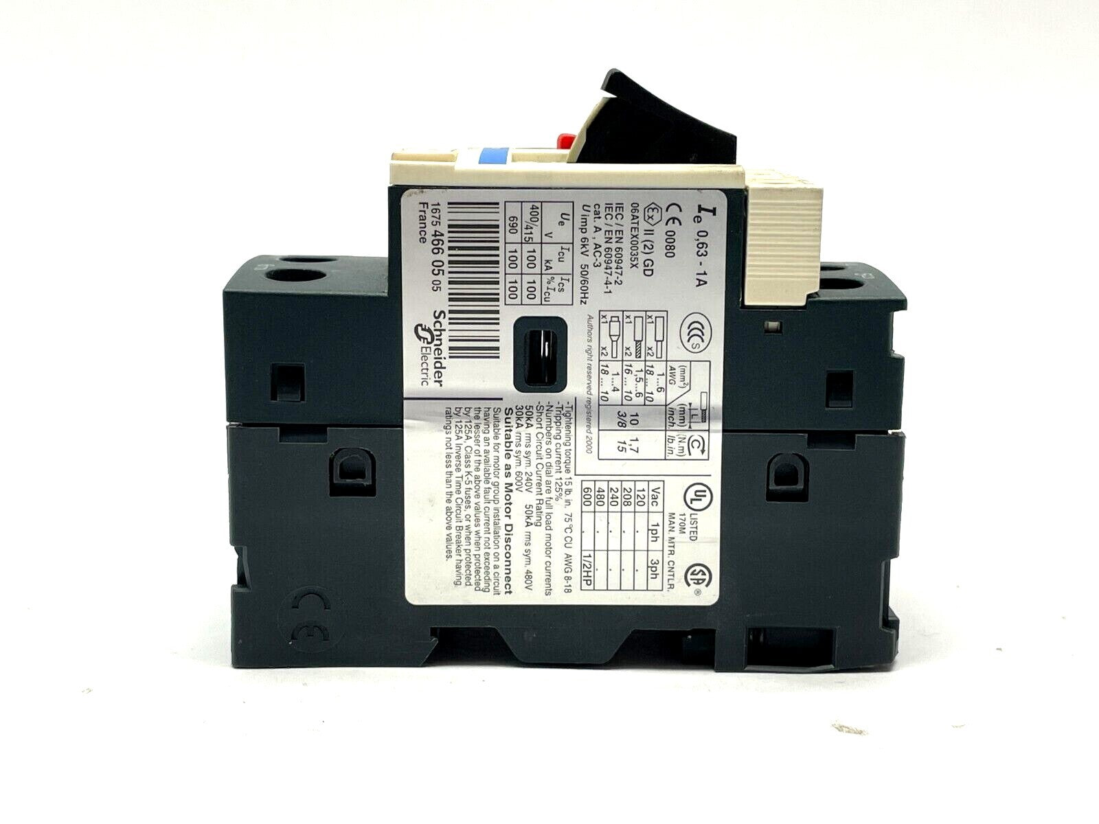 Schneider Telemecanique GV2ME05 Motor Circuit Breaker 0.63-1A 3P - Maverick Industrial Sales