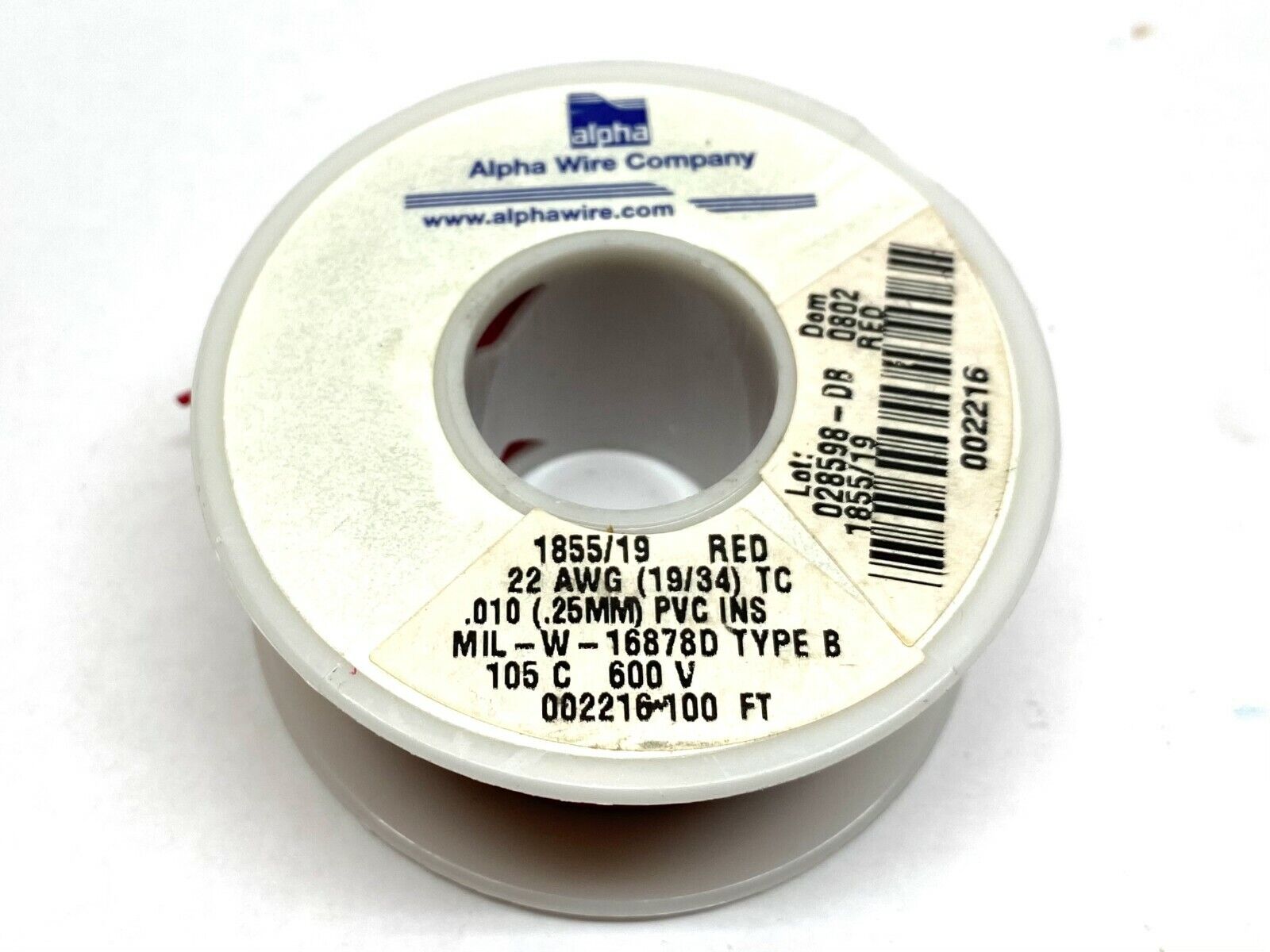Alpha Wire Company MIL-W-16878D Type B 1855/19 Hook-up Wire RED 100ft Length - Maverick Industrial Sales