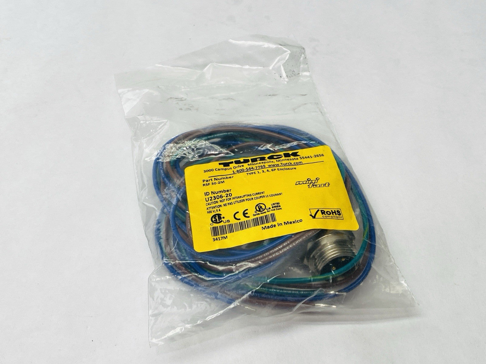 Turck RSF 30-2M Actuator Sensor Receptacle Front Mount M 7/8" Minifast U2306-20 - Maverick Industrial Sales