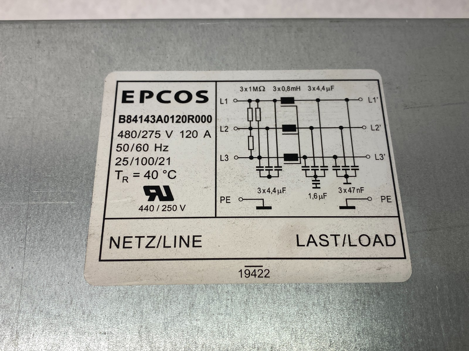 Epcos B84143A0120R000 Power Line Filter 3-Phase 120A 480/275V - Maverick Industrial Sales