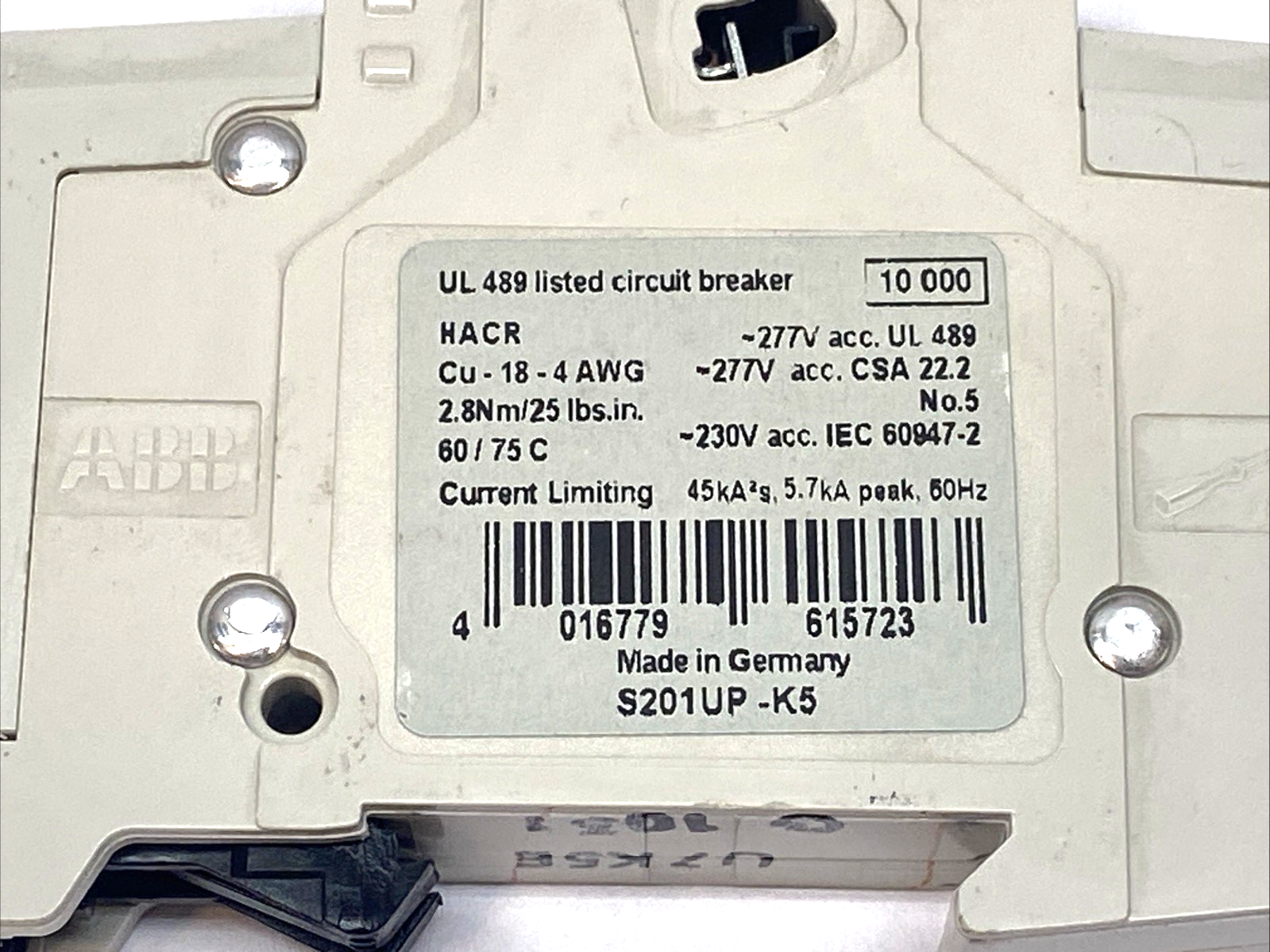 ABB S201UP-K5A Miniature Circuit Breaker 1P 5A 277V 50/60HZ - Maverick Industrial Sales