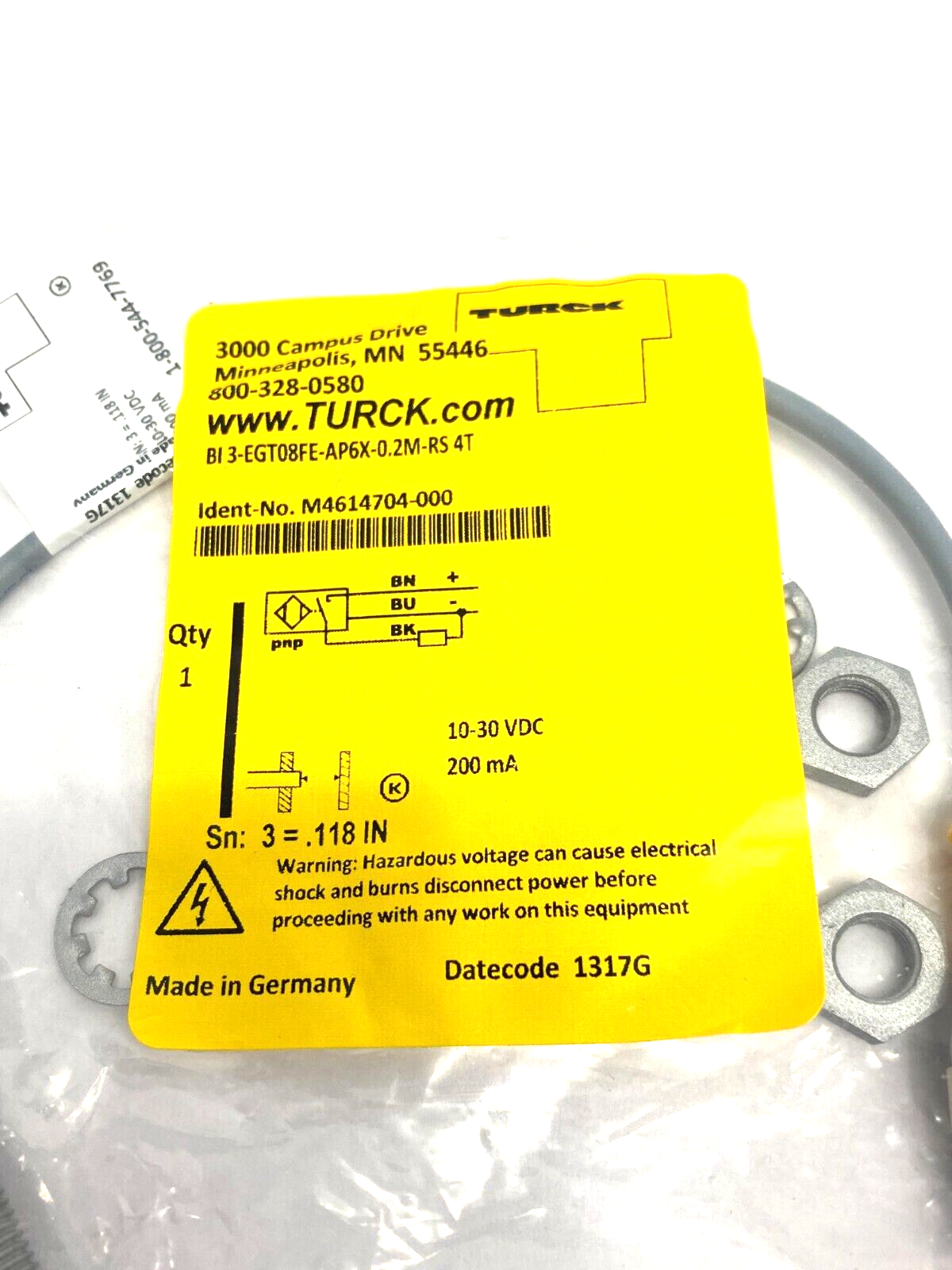 Turck BI 3-EGT08FE-AP6X-0.2M-RS 4T Proximity Sensor 10-30VDC M4614704-000 - Maverick Industrial Sales