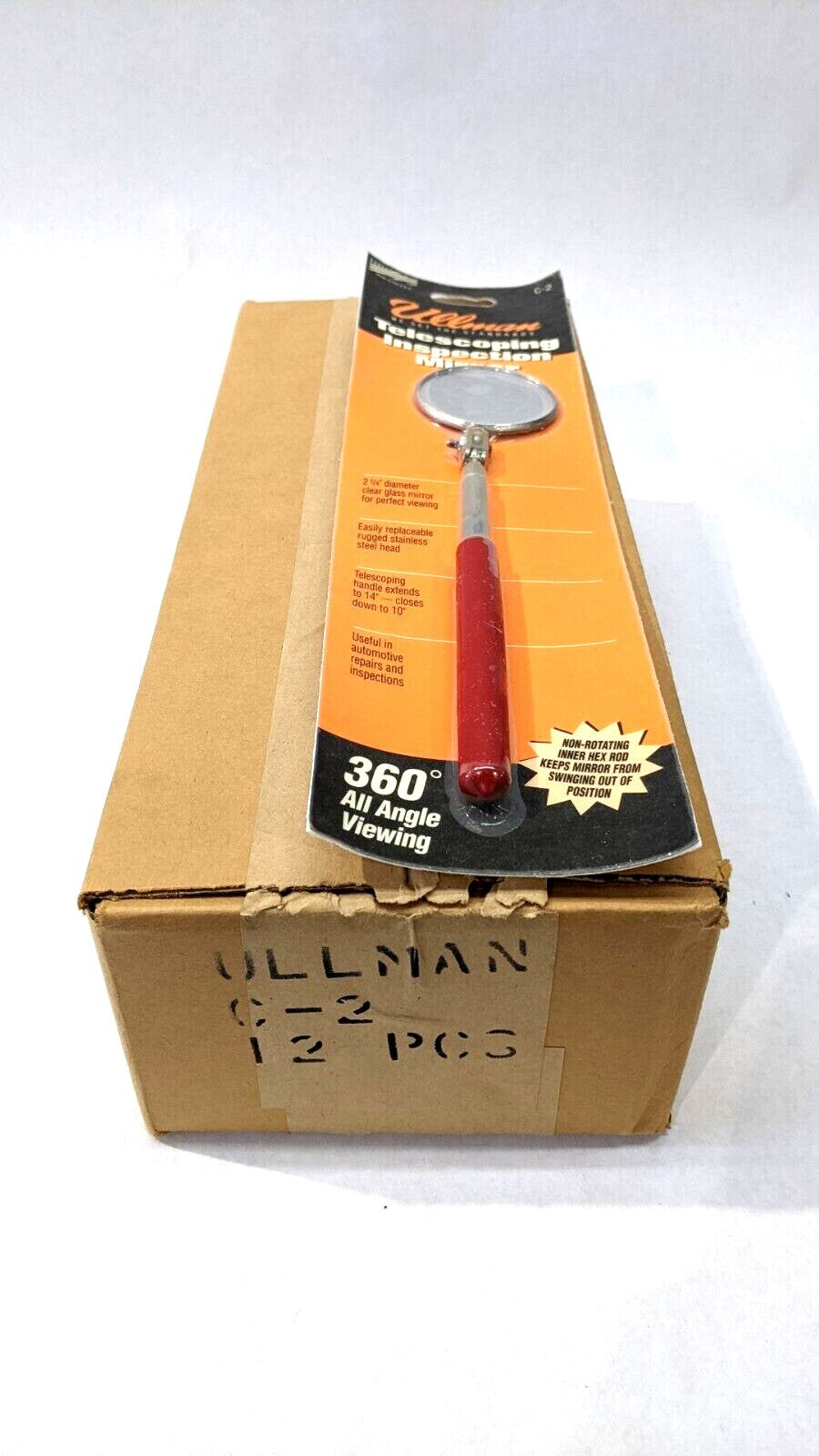Ullman C-2 Telescoping Inspection Mirror 2-1/4" Diameter 10-14" Length BOX OF 12 - Maverick Industrial Sales