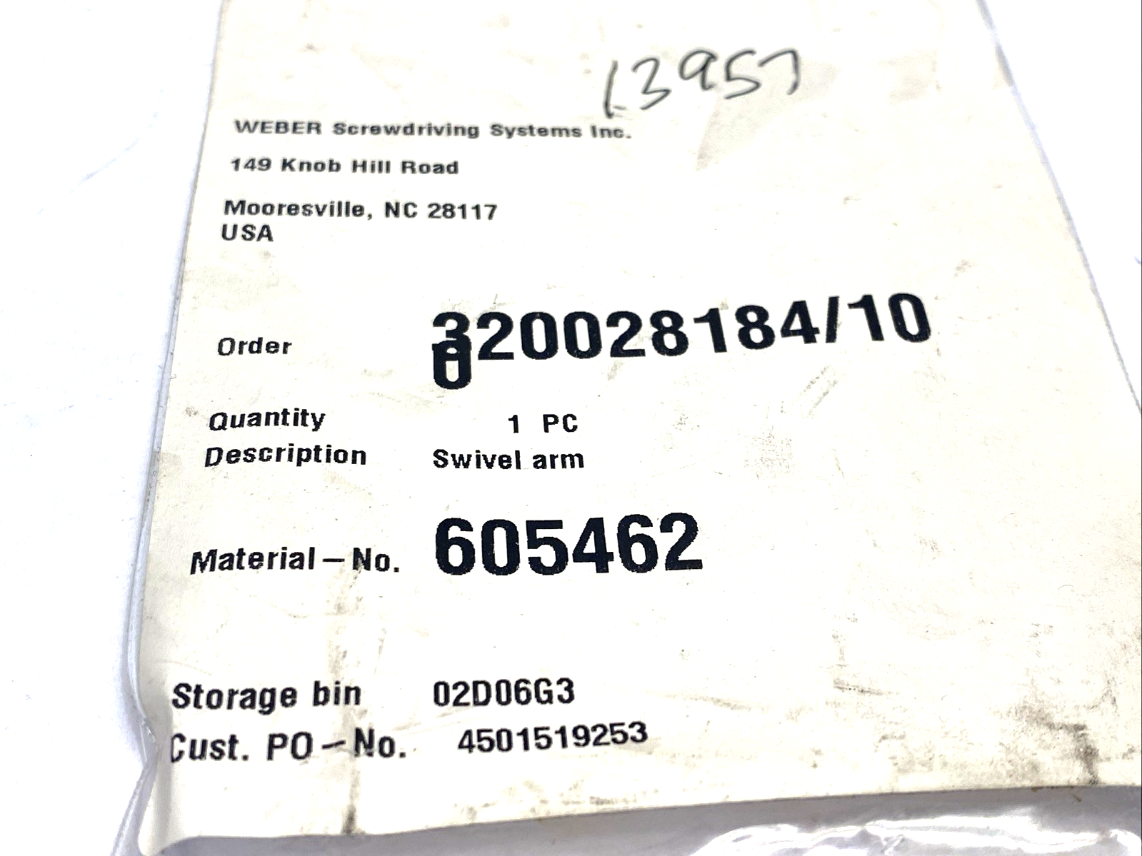 Weber Screwdriving Systems 605462 Swivel Arm 8, 14mm ST60R1 - Maverick Industrial Sales