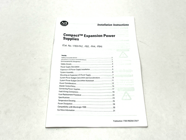 Allen Bradley 1769-IN028A-EN-P Installation Instruction Manual 1769-PA2 - Maverick Industrial Sales