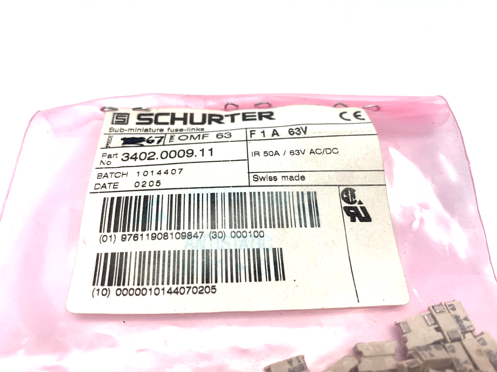 Schurter 3402.0009.11 Surface Mount Fuse Link PACK OF 67 - Maverick Industrial Sales