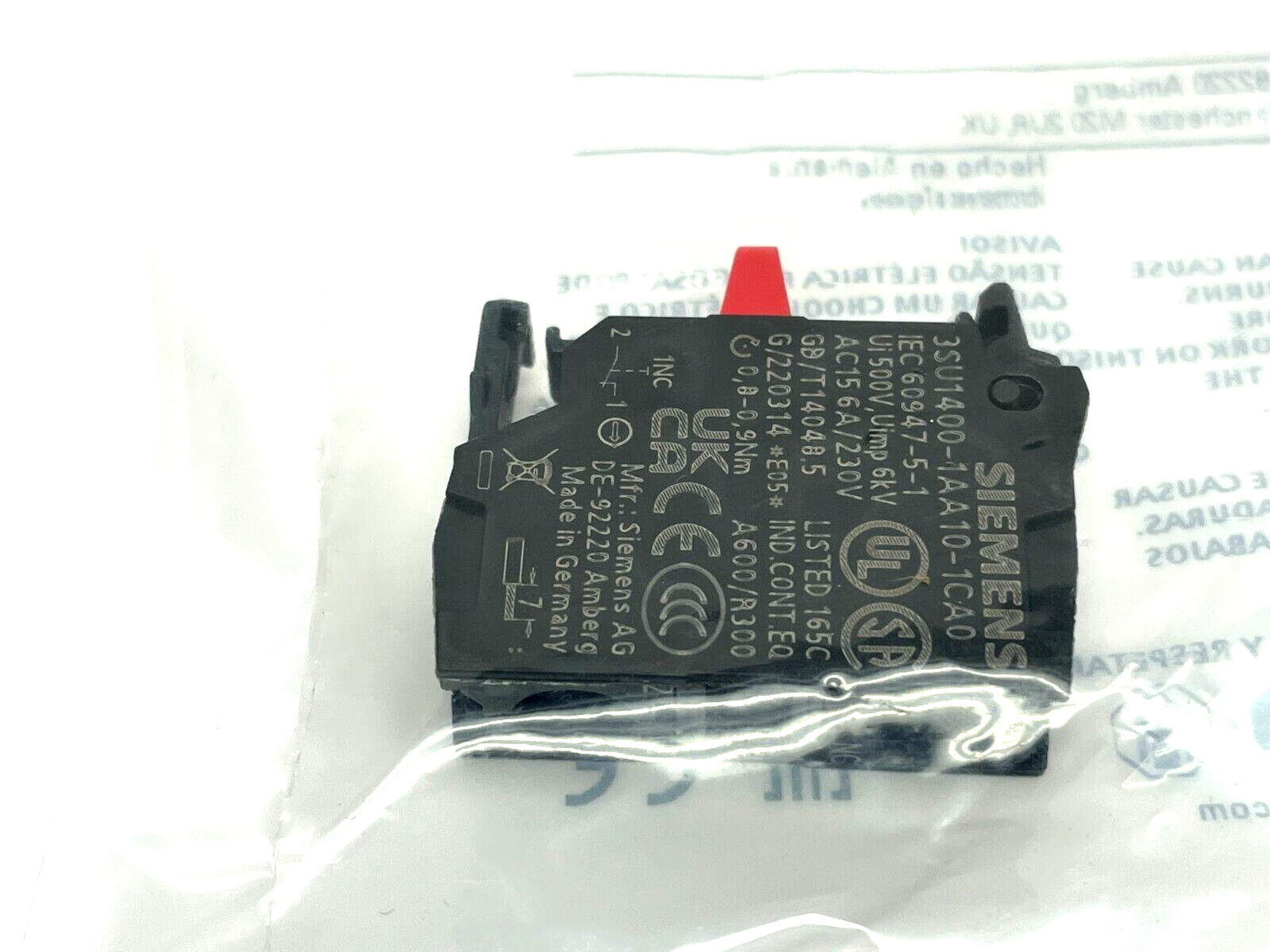 Siemens 3SU1400-1AA10-1CA0 Contact Module with 1 Contact Element, 1 NC - Maverick Industrial Sales