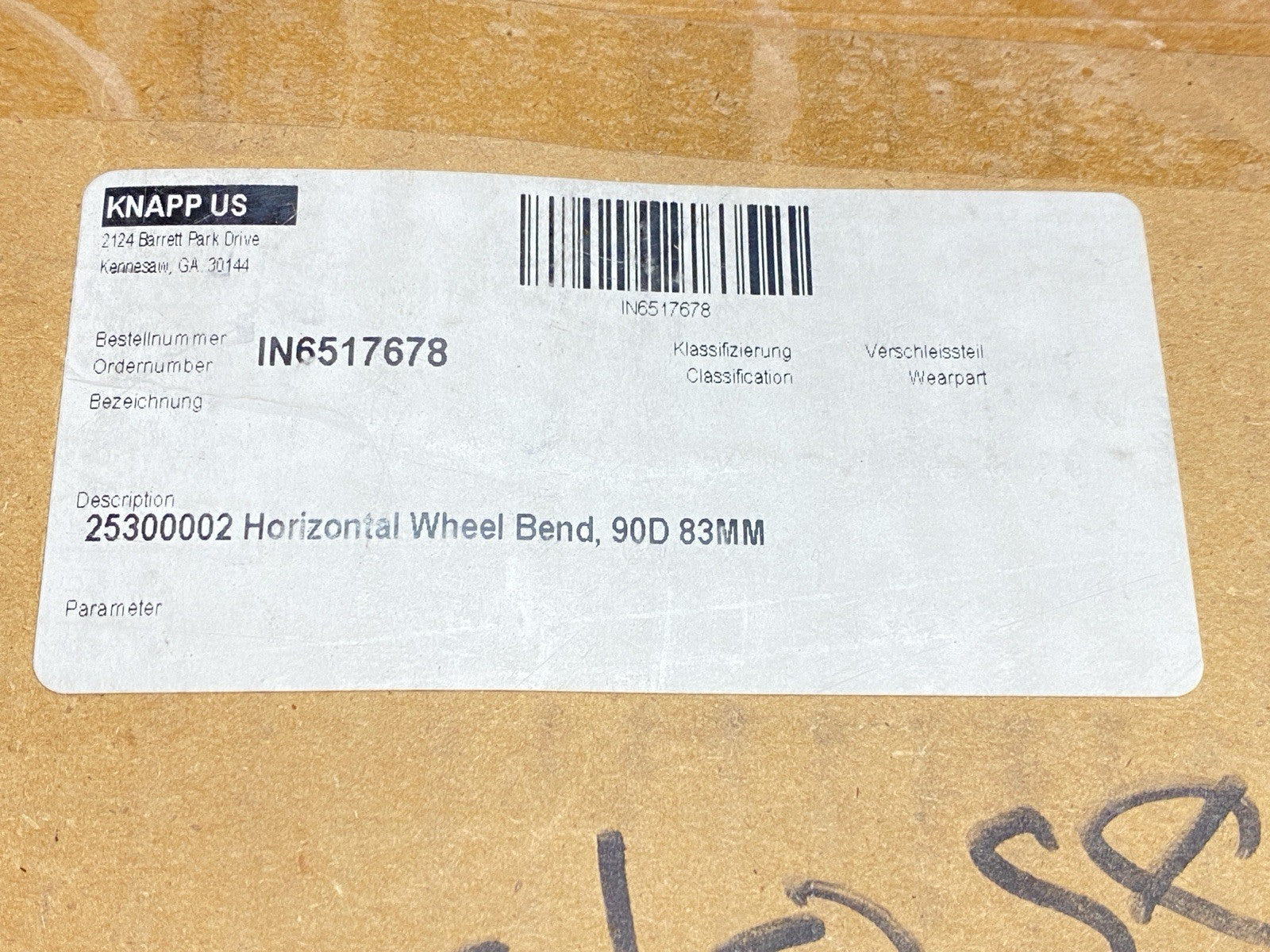 Knapp IN6517678 Horizontal Wheel Bend 90D 83MM 25300002 - Maverick Industrial Sales
