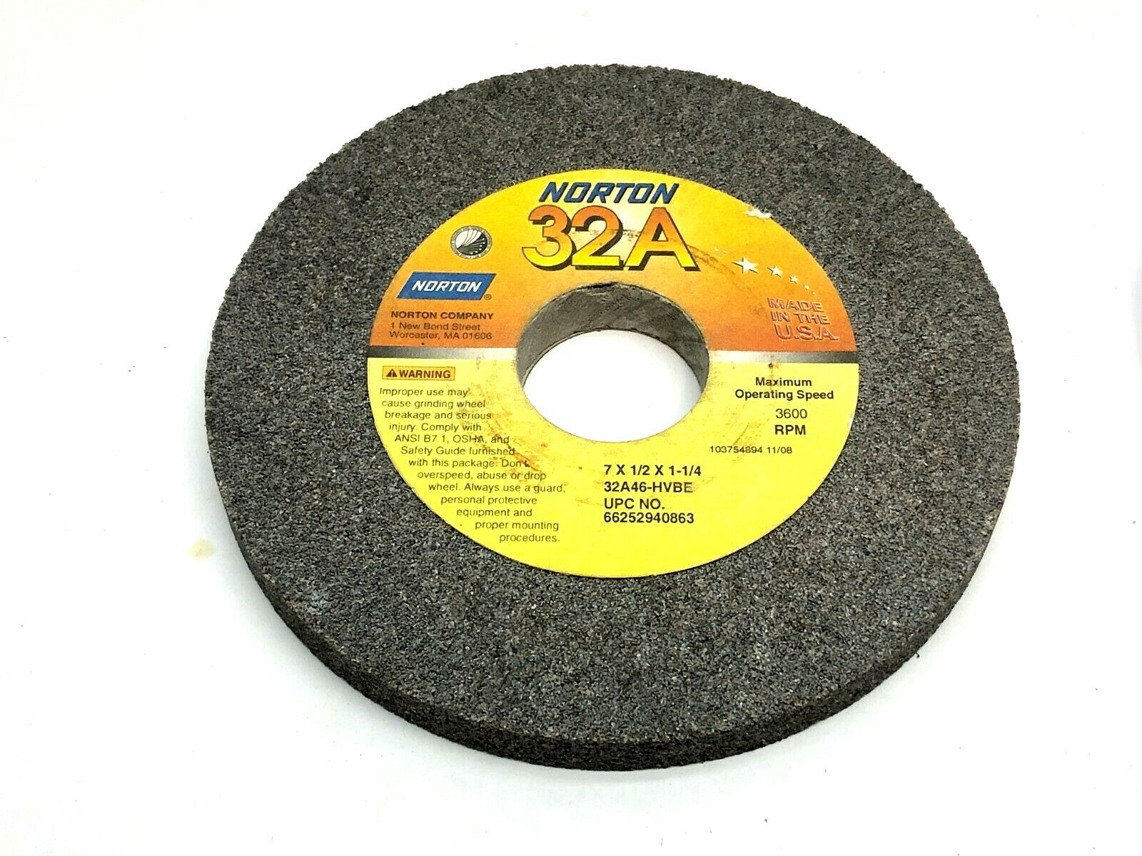 Norton 32A46-HVBE Grinding Wheels 1-1/4" Bore 3600 RPM LOT OF 5 - Maverick Industrial Sales