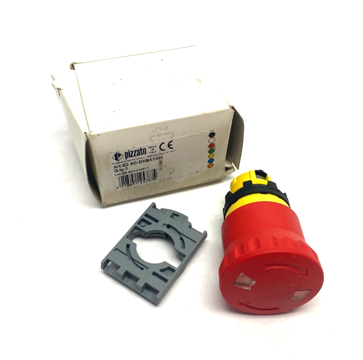 Pizzato E2 AC-DXBX1002 Illuminated Emergency Pushbutton w/ Locking Collar - Maverick Industrial Sales
