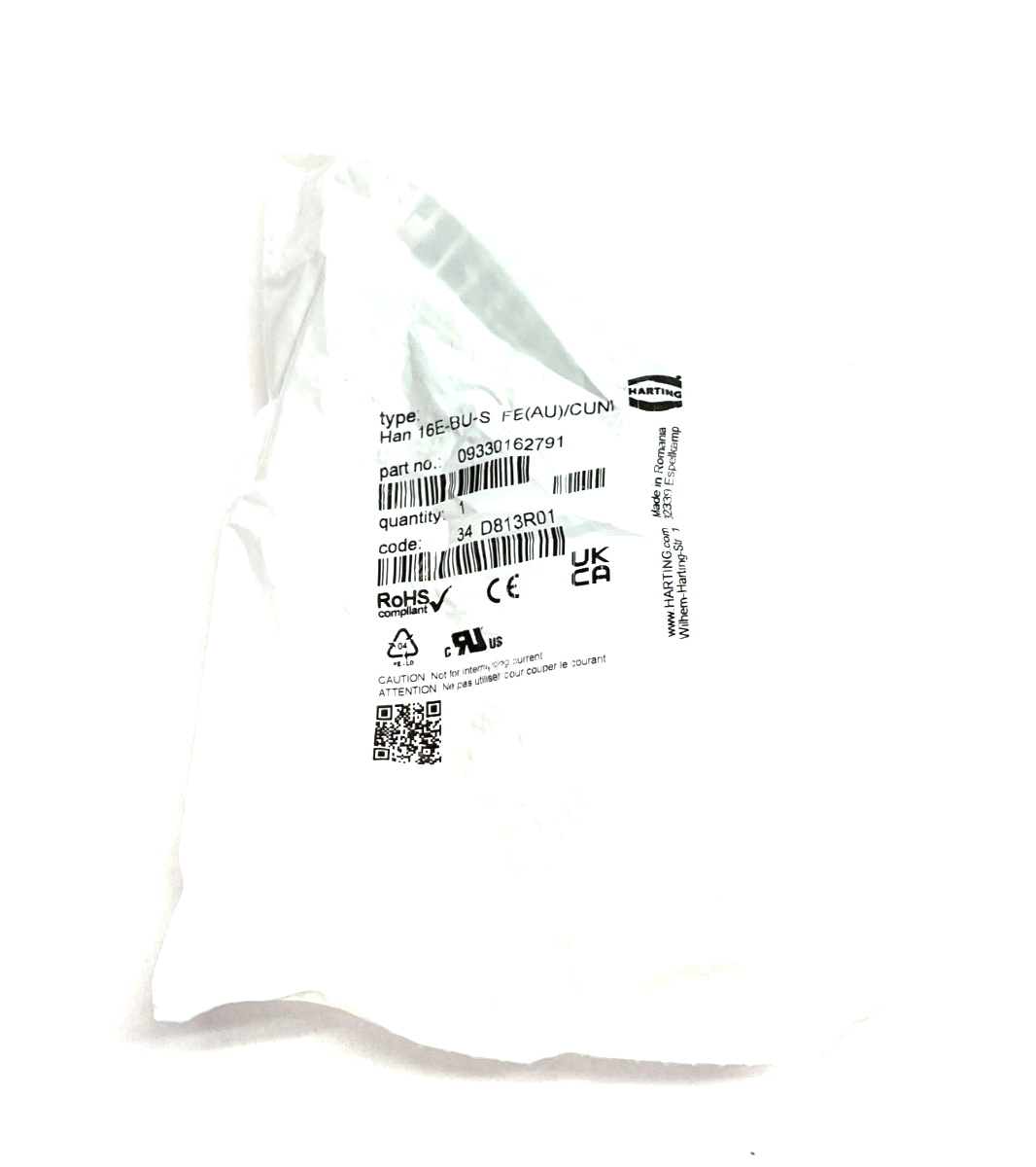 Harting 09330162791 Female Insert Han 16E-F-Screw Fe(Au) / CuNi Type J - Maverick Industrial Sales