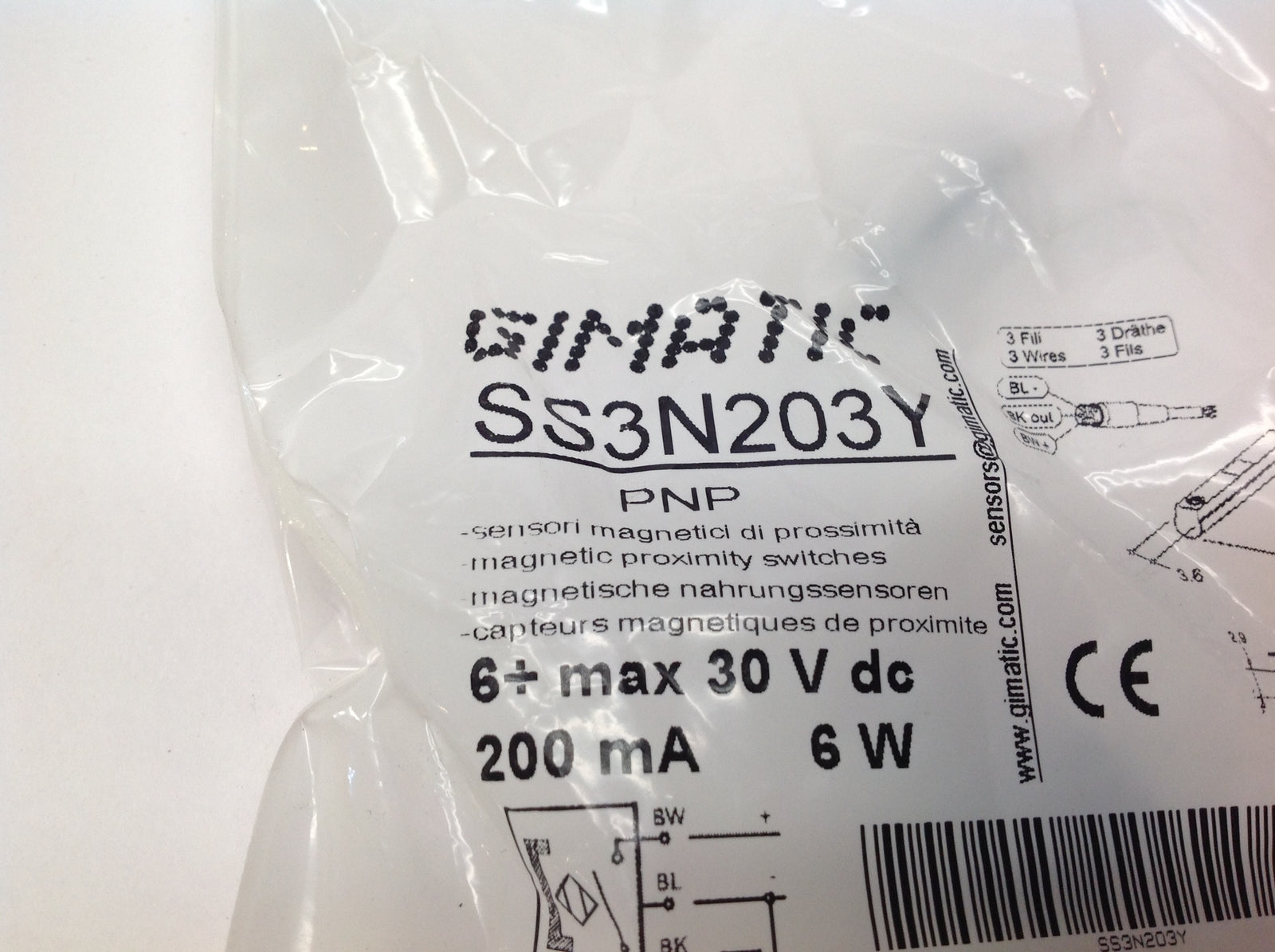 Gimatic SS3N203Y PNP Proximity Switch 200 mA 6W - Maverick Industrial Sales