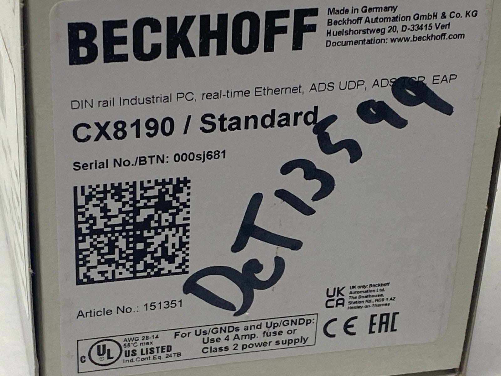 Beckhoff CX8190 PLC Embedded Industrial PC Ethernet Controller 151351 - Maverick Industrial Sales