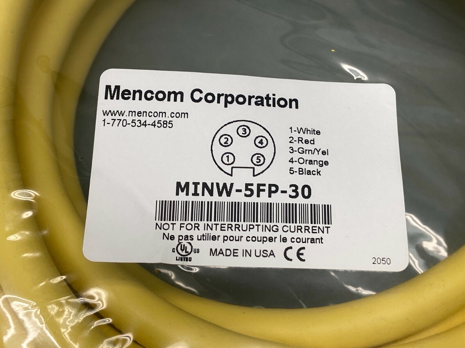 Mencom MIN-5FP-30 Single-Ended Cordset 7/8" Female 5 Pin 30' - Maverick Industrial Sales