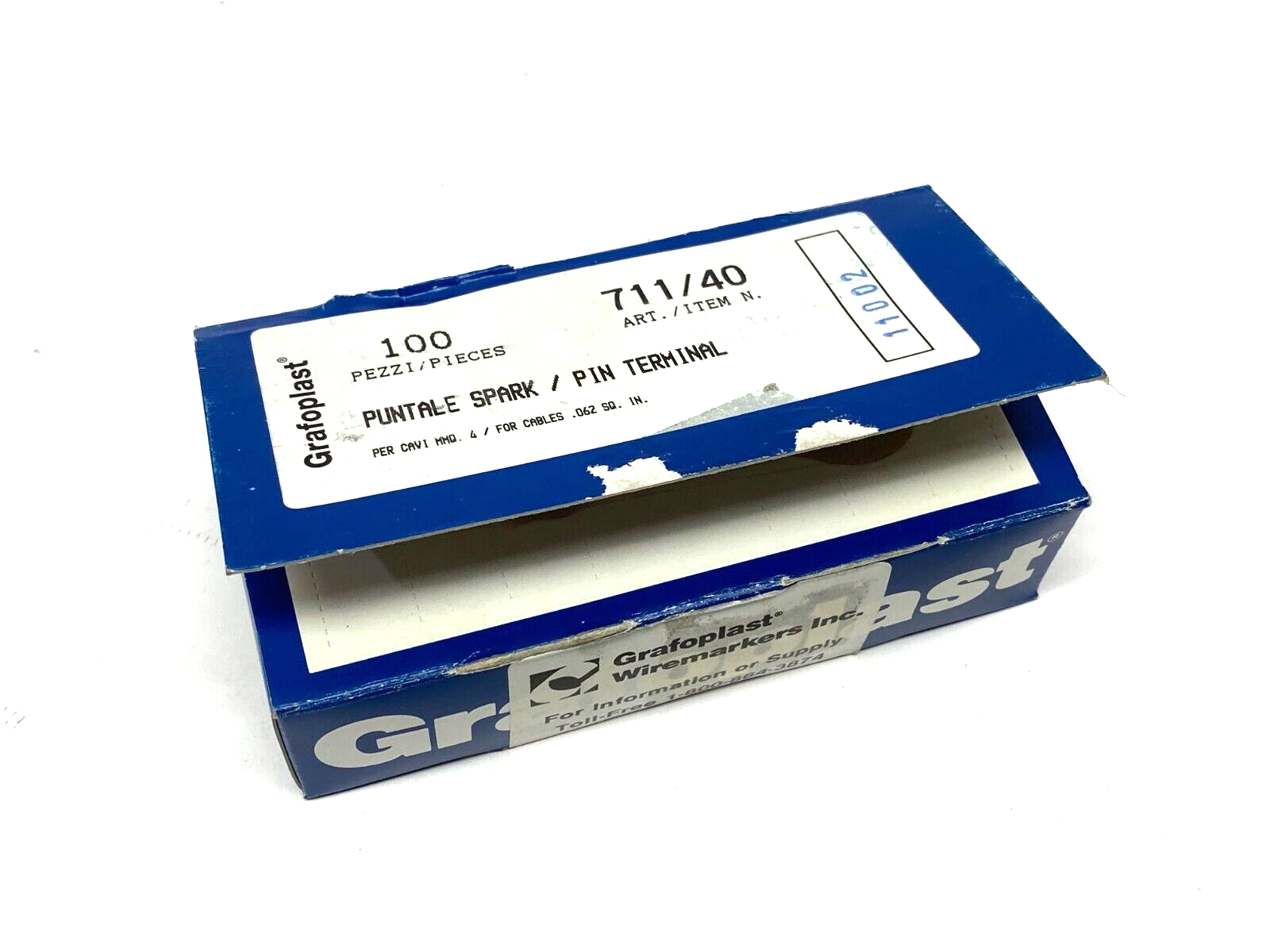 Grafoplast 711/40 17mm Spark Crimp-On Pins for Cable O.D. 4mm OPEN BOX OF 100 - Maverick Industrial Sales