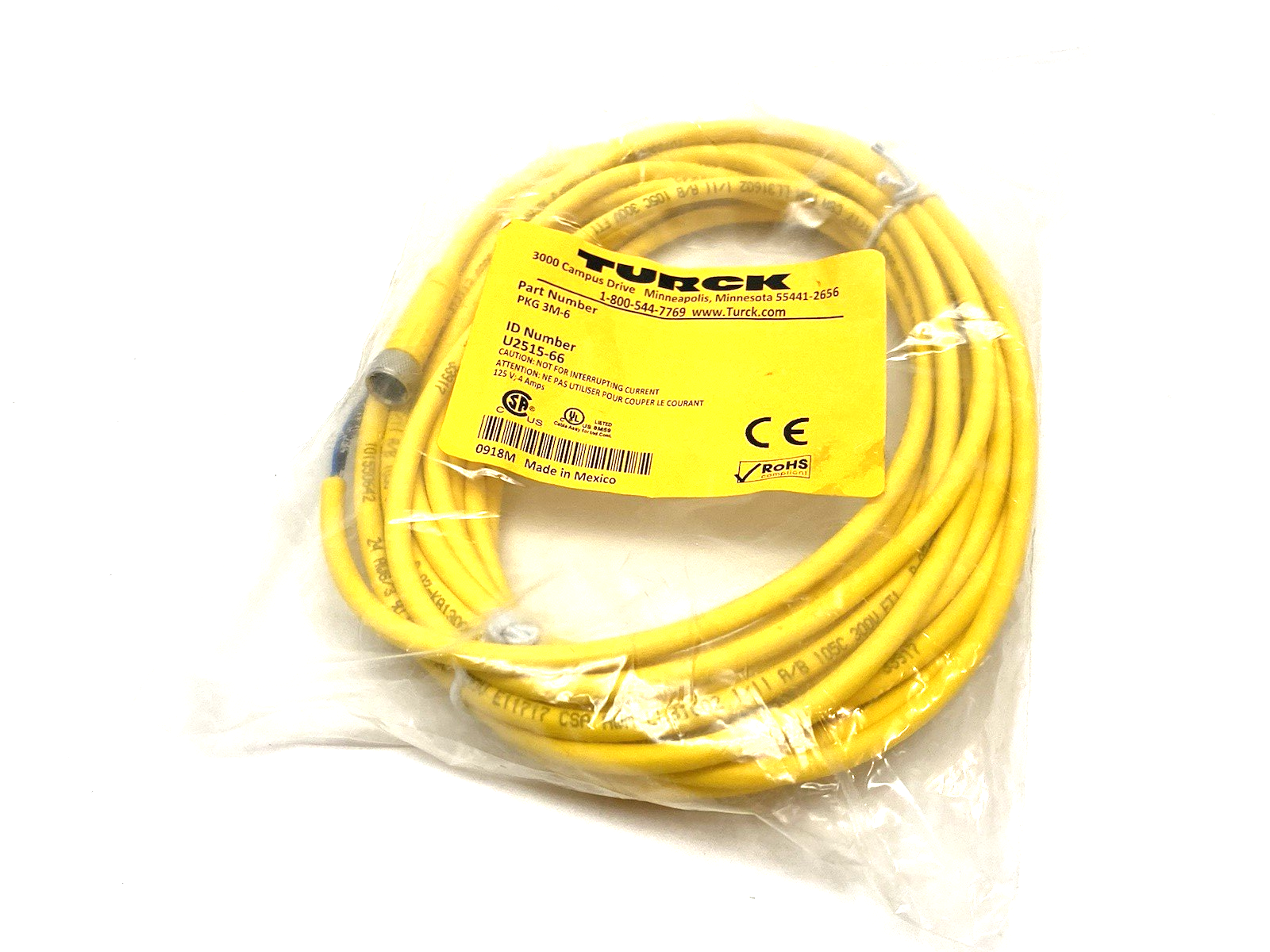 Turck PKG 3M-6 Single Ended Sensor/Actuator Cordset U2515-66 - Maverick Industrial Sales