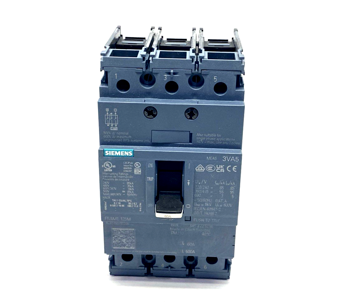 Siemens 3VA5160-5ED36-0AA0 Circuit Breaker 3P 60A UL 125 Breakibng Cap. Class M - Maverick Industrial Sales