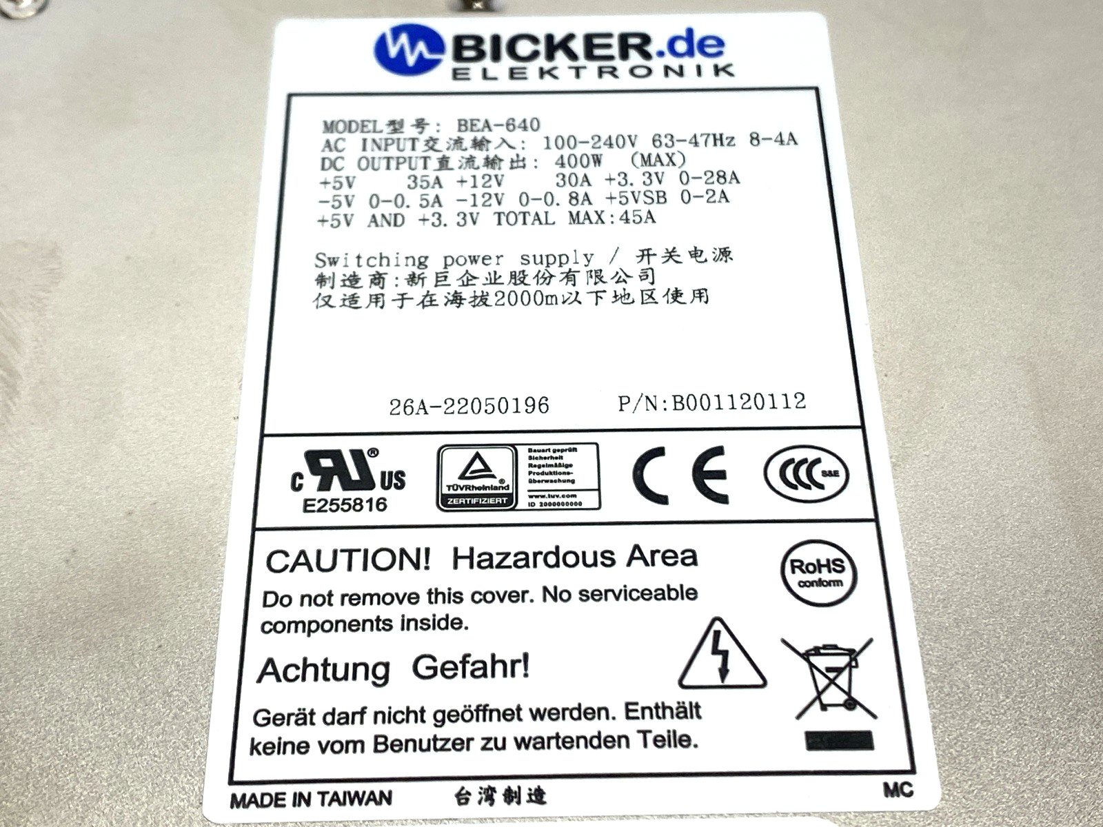 Bicker Elektronik BEA-640 Industrial PC Switching Power Supply 400W - Maverick Industrial Sales
